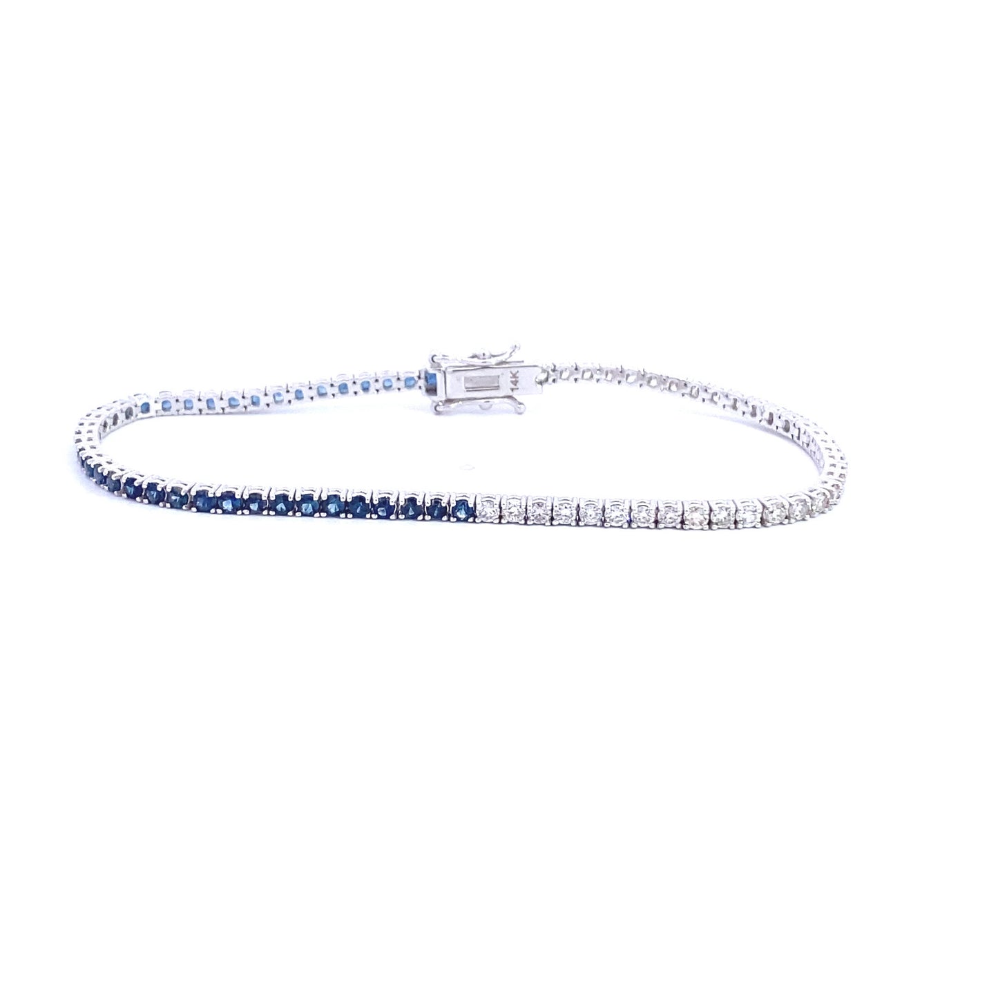 14K White Gold Half Blue Sapphire and Diamond Tennis Bracelet