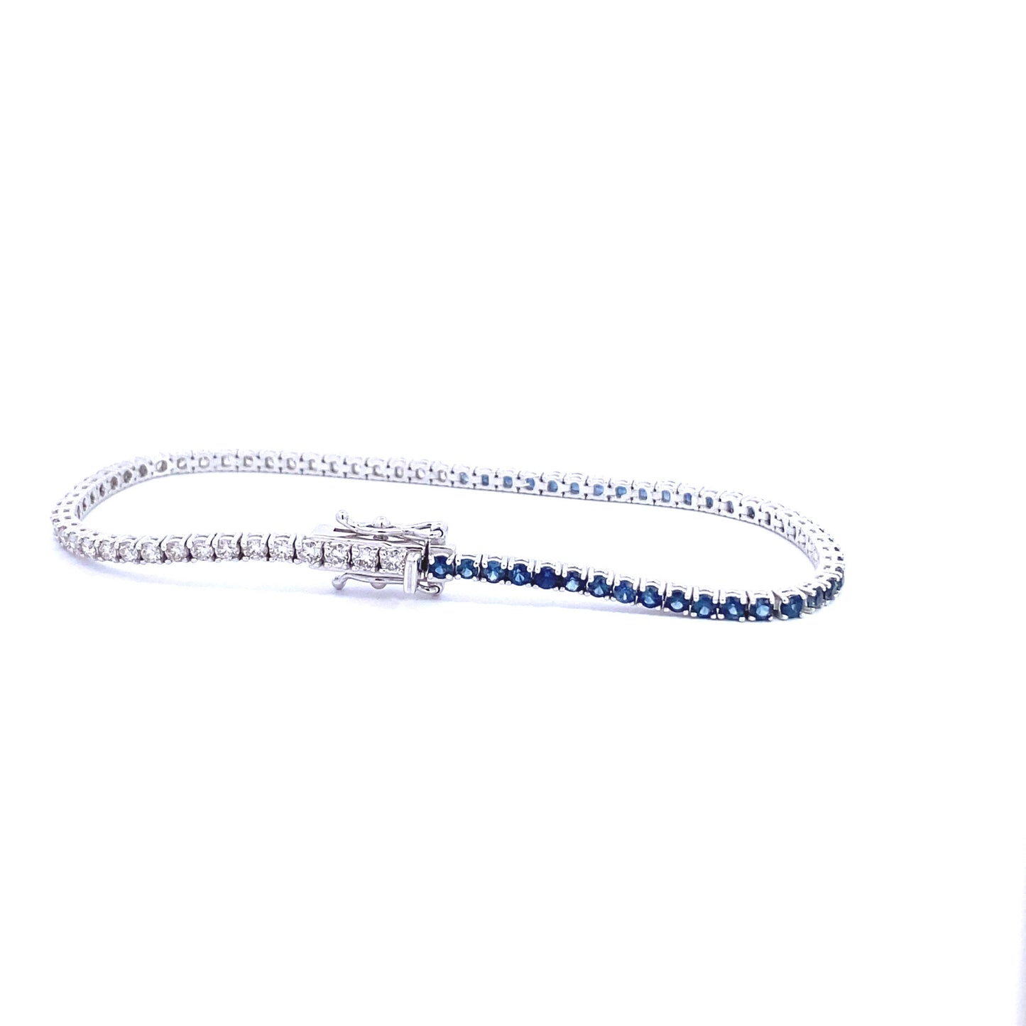 14K White Gold Half Blue Sapphire and Diamond Tennis Bracelet