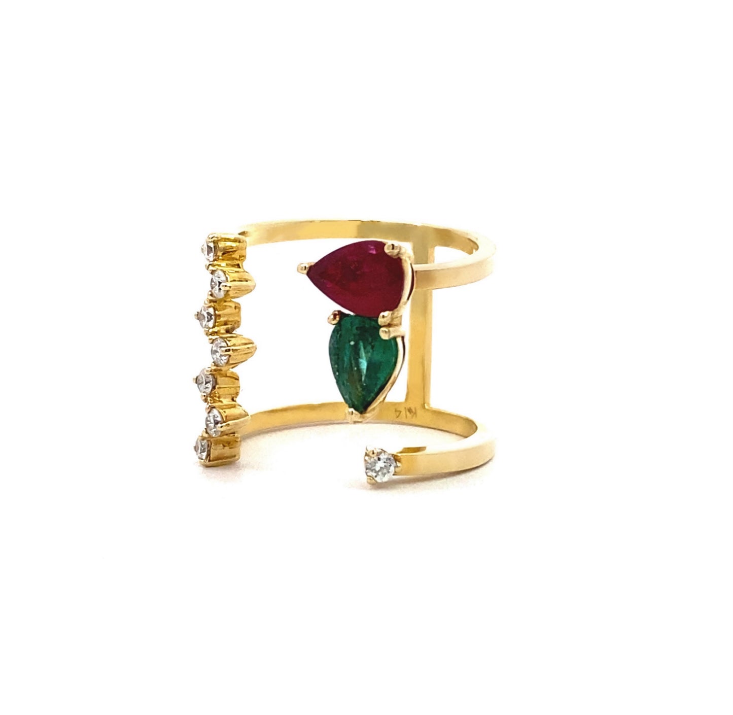 Fancy Emerald, Ruby, and Diamond Cuff Open Ring
