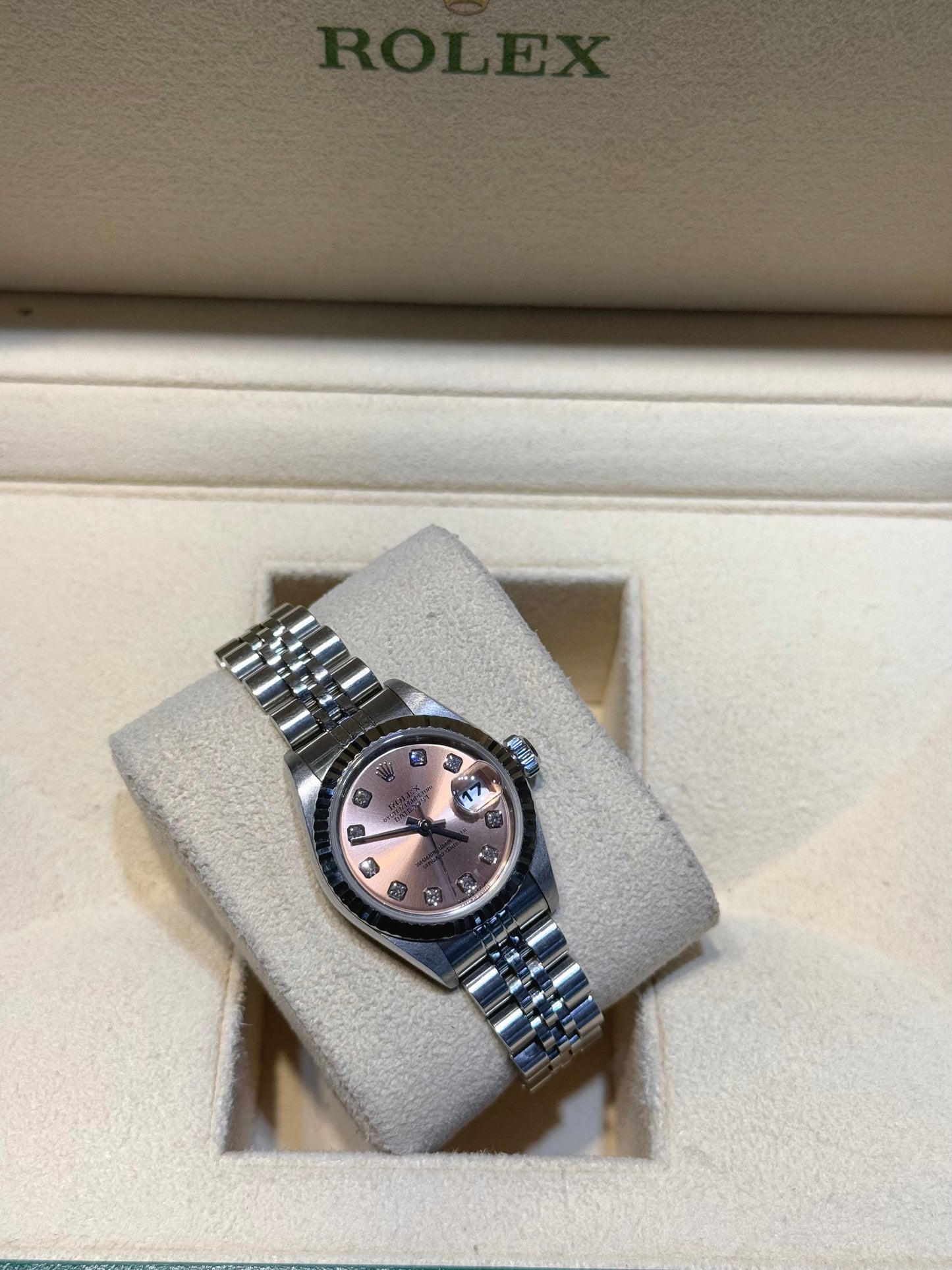 26MM Stainless Steel and 18K White Gold Date Just Rolex with Pink Diamond Dial
