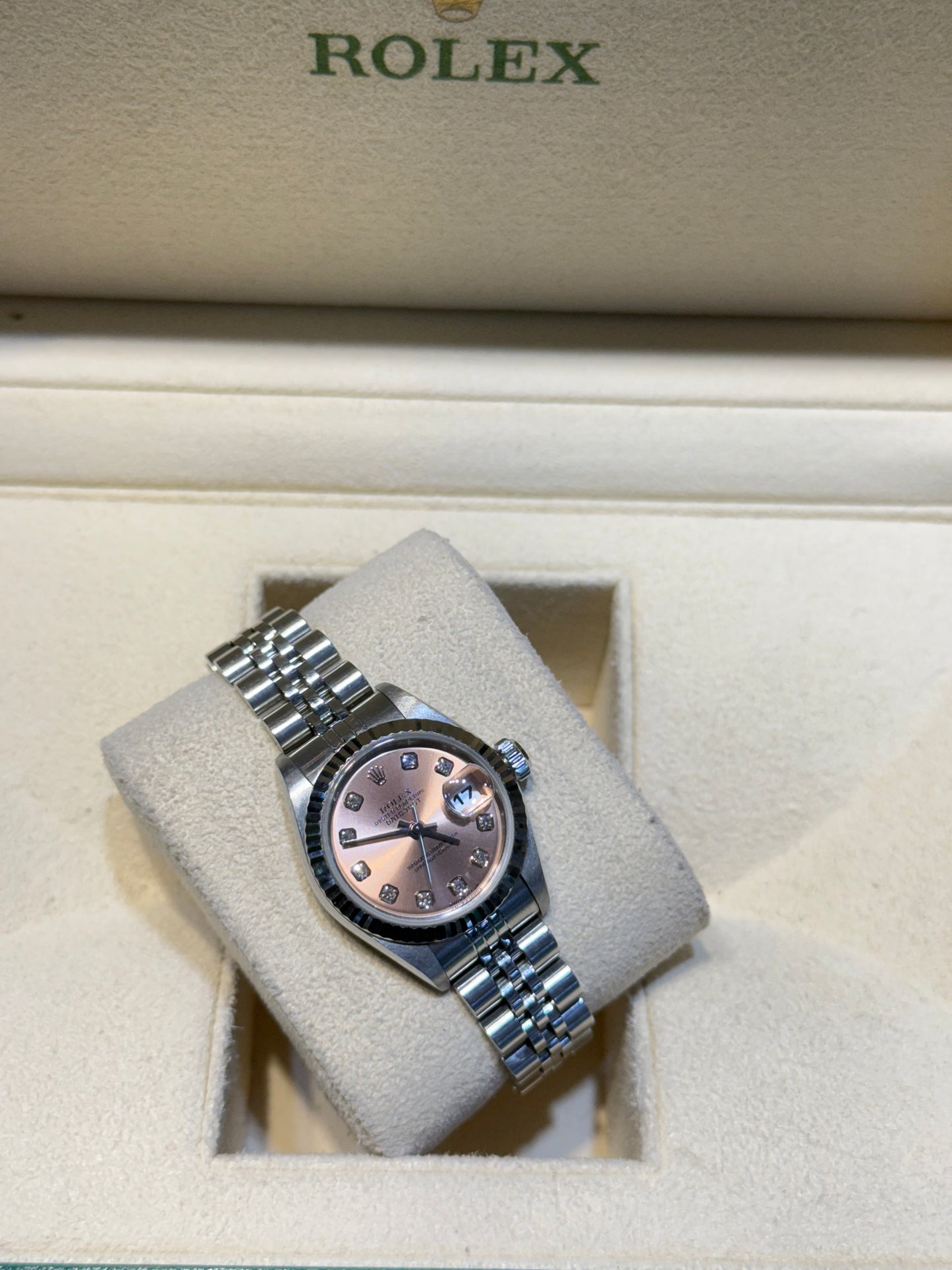 26MM Stainless Steel and 18K White Gold Date Just Rolex with Pink Diamond Dial