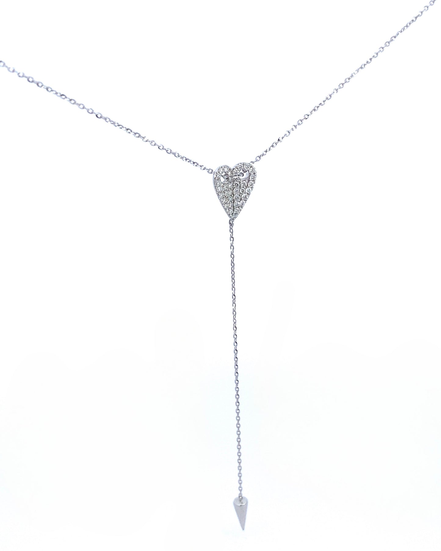 18K White Gold Diamond Heart Lariat Necklace