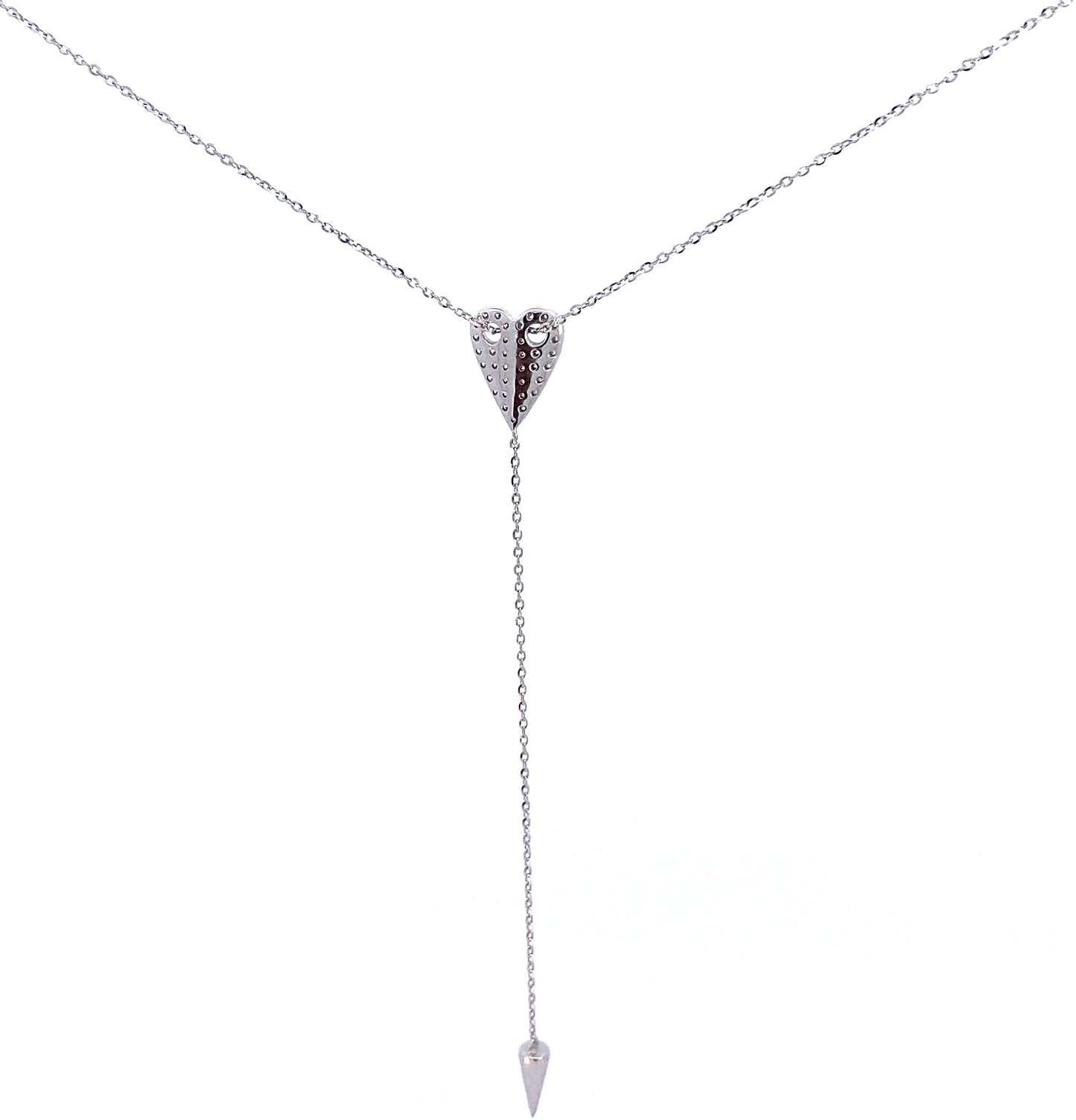 18K White Gold Diamond Heart Lariat Necklace