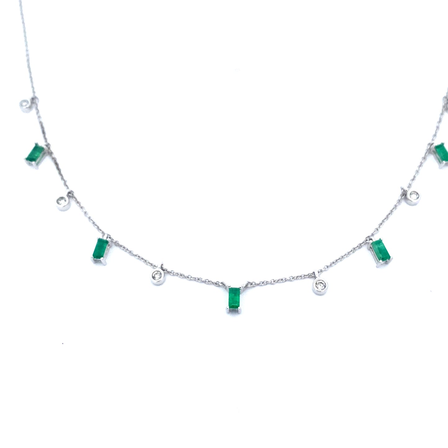 14K Gold Necklace With Dangling Diamonds and Emeralds