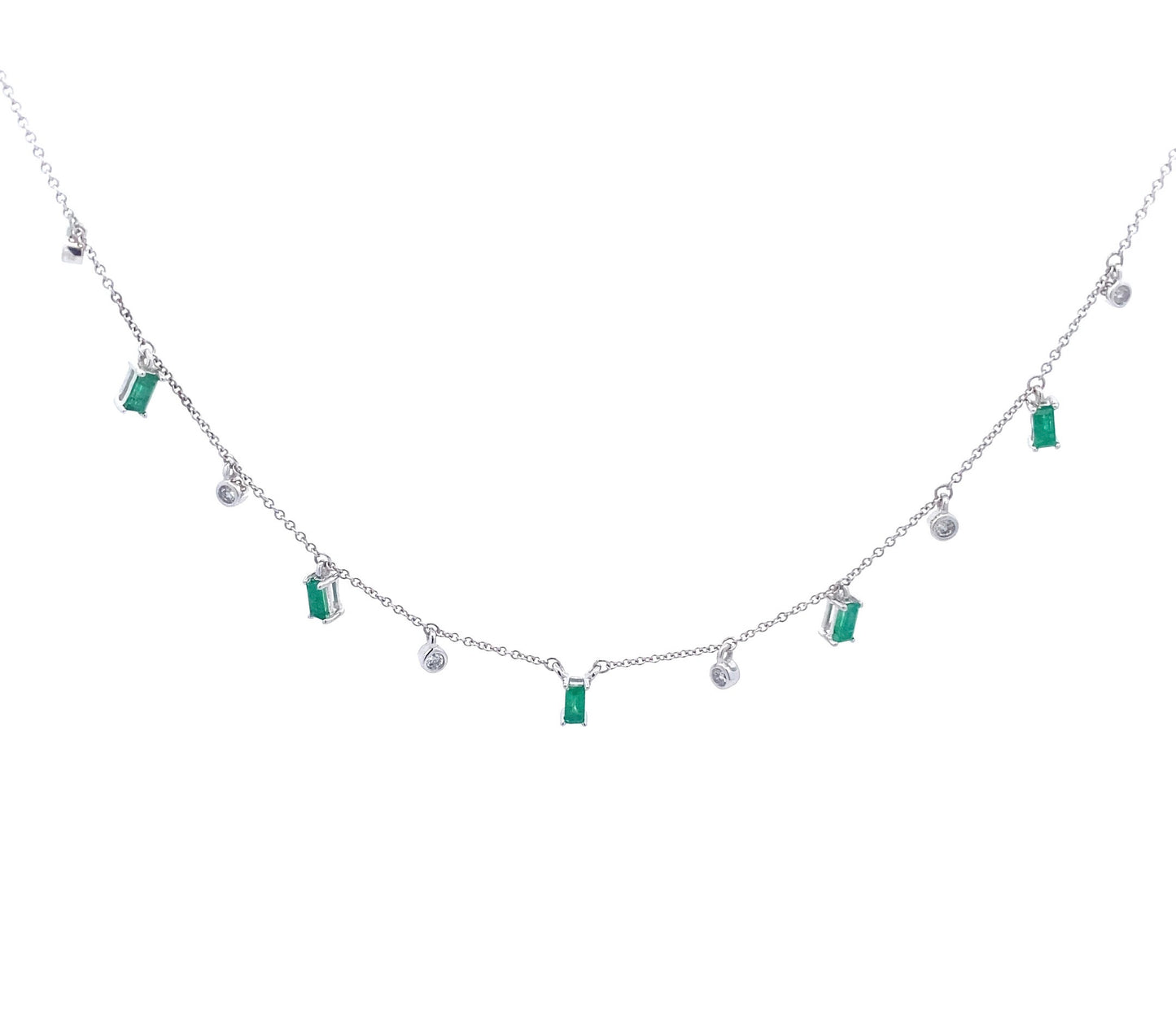 14K Gold Necklace With Dangling Diamonds and Emeralds