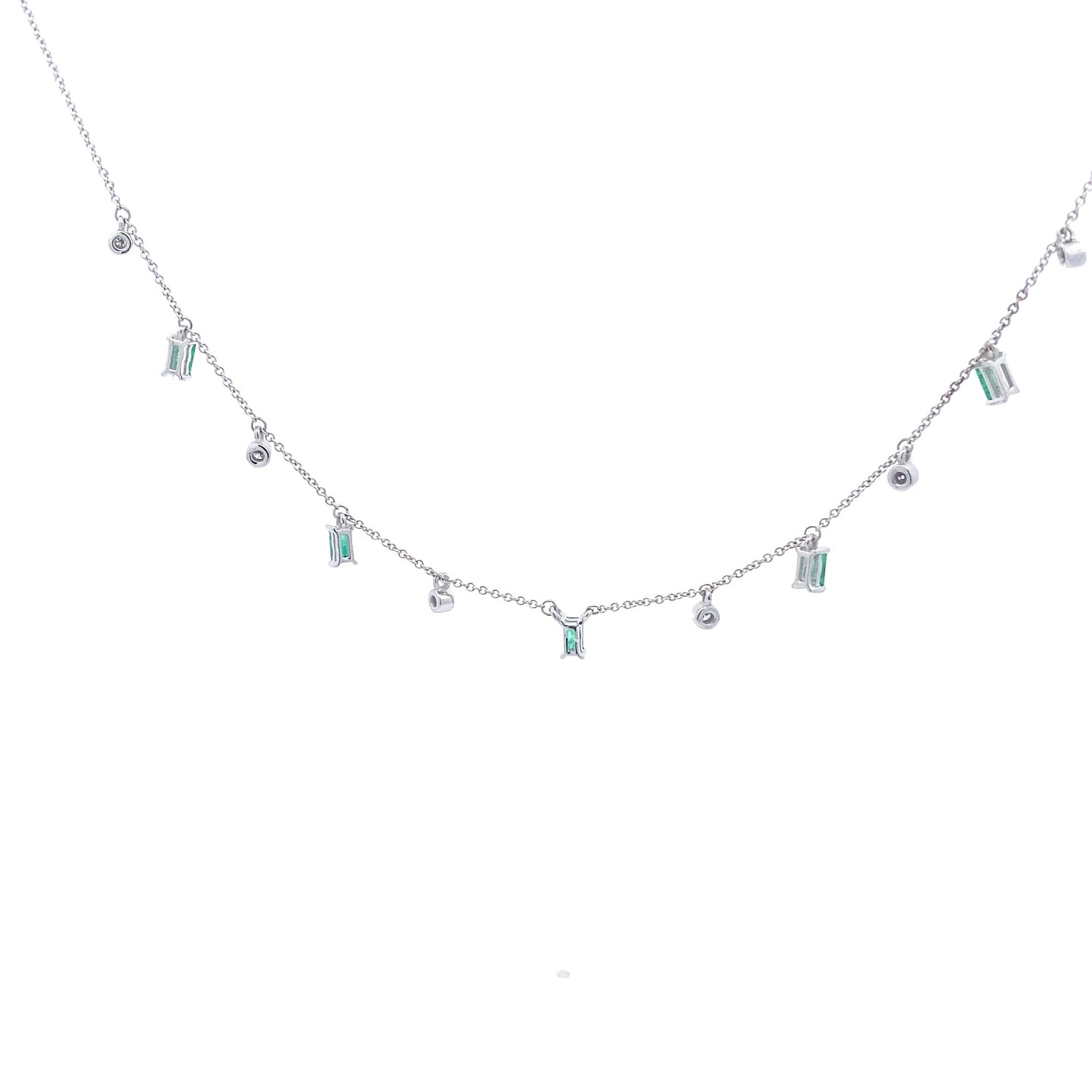 14K Gold Necklace With Dangling Diamonds and Emeralds