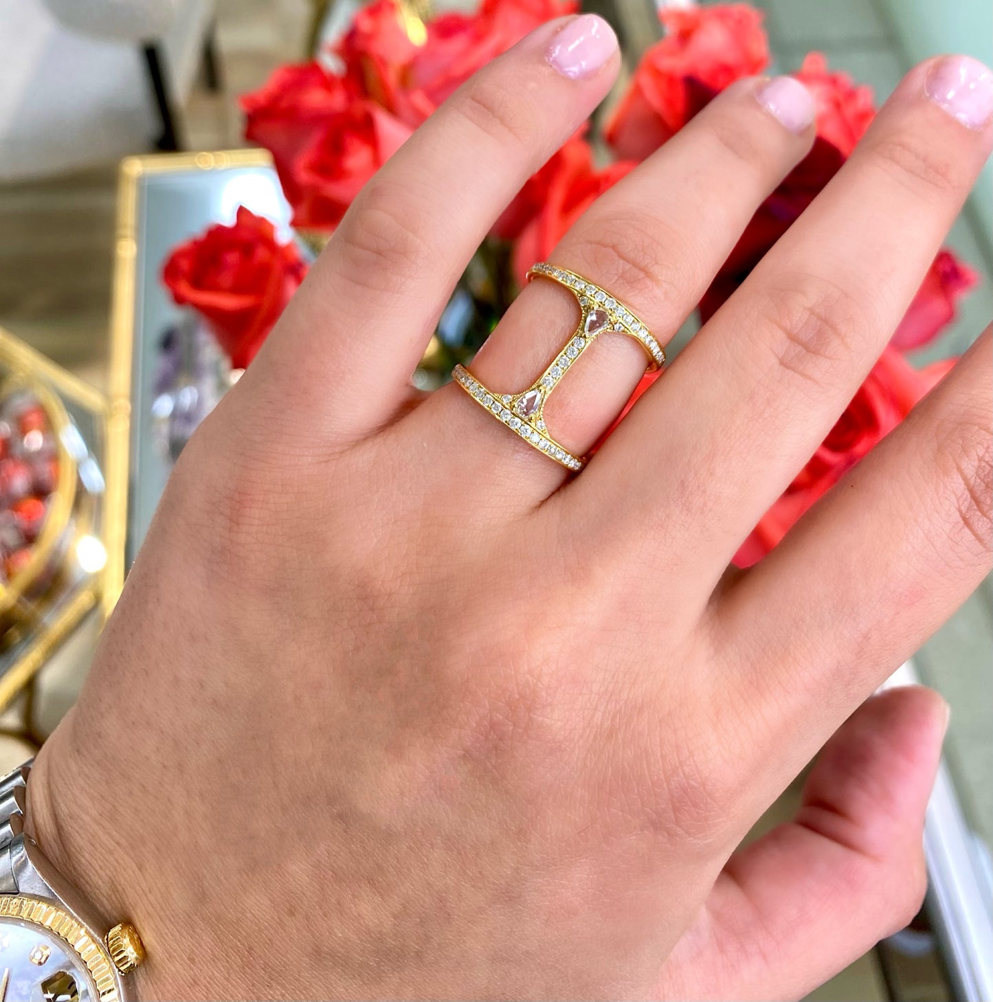 Trendy 18K Yellow Gold Diamond Ring
