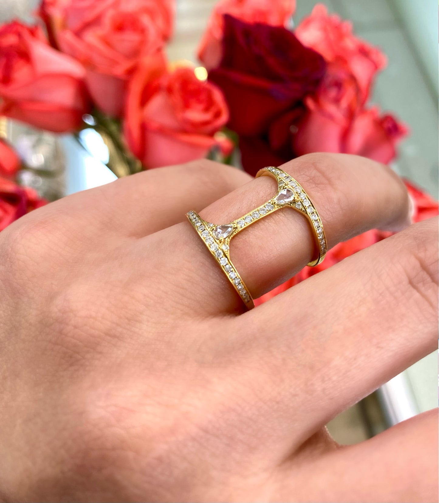 Trendy 18K Yellow Gold Diamond Ring