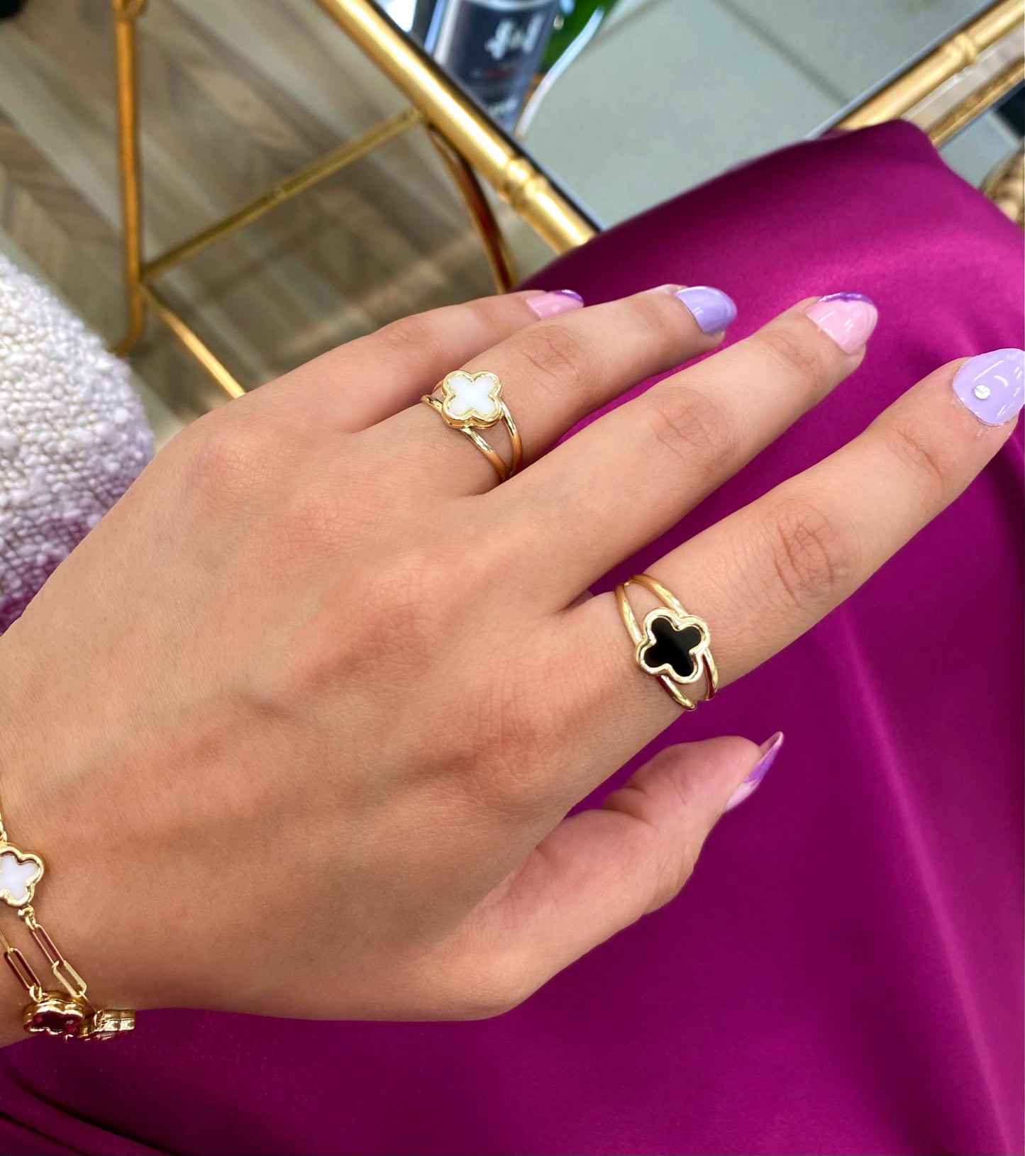 14K Solid Yellow Gold Clover Ring