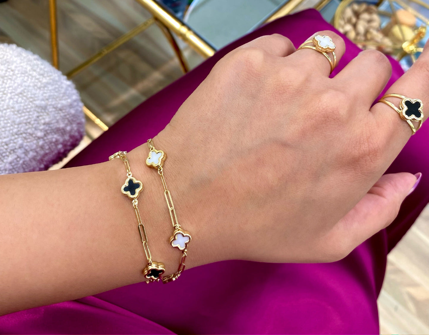 14K Solid Yellow Gold Clover Ring, trendy gold ring, solid yellow gold ring, white clover ring, black clover ring, trendy gold ring, gift, mother’s day gift., valentine’s day gift, birthday gift, anniversary gift.