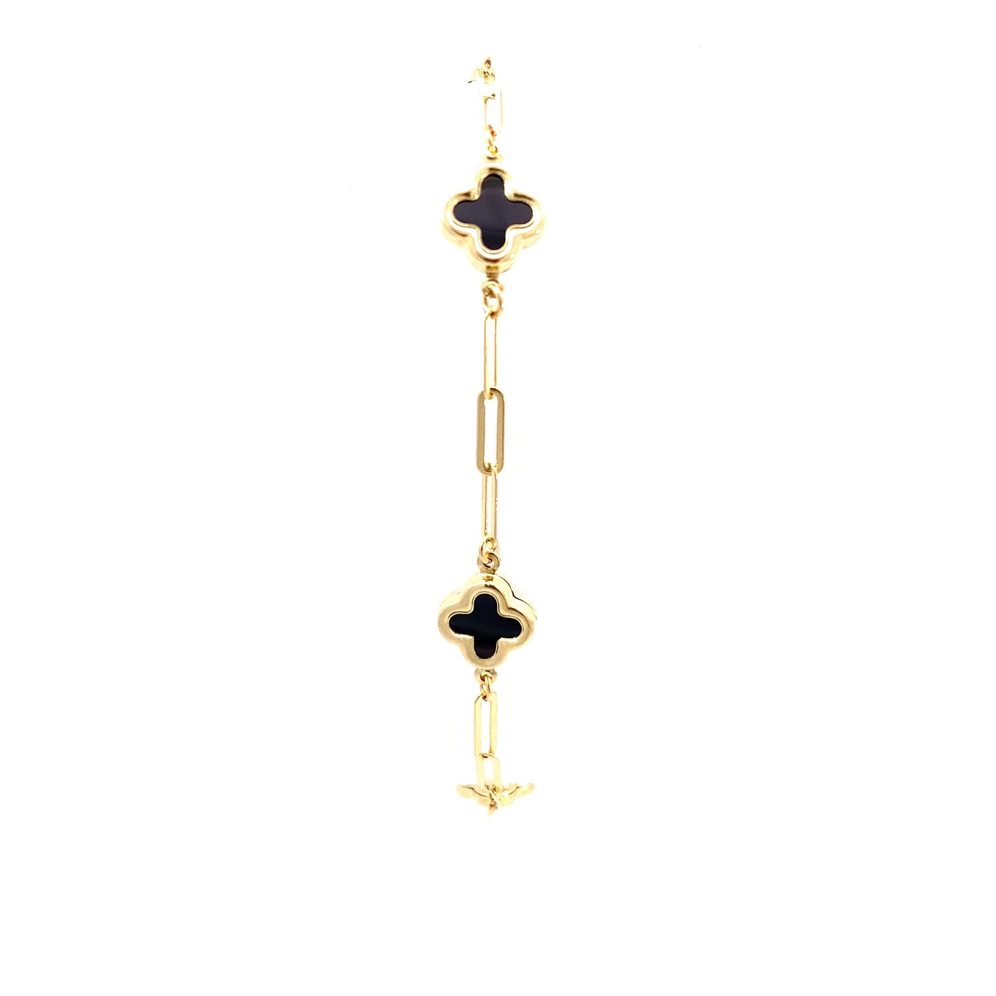 14K Solid Yellow Gold Clover Paperclip Bracelet