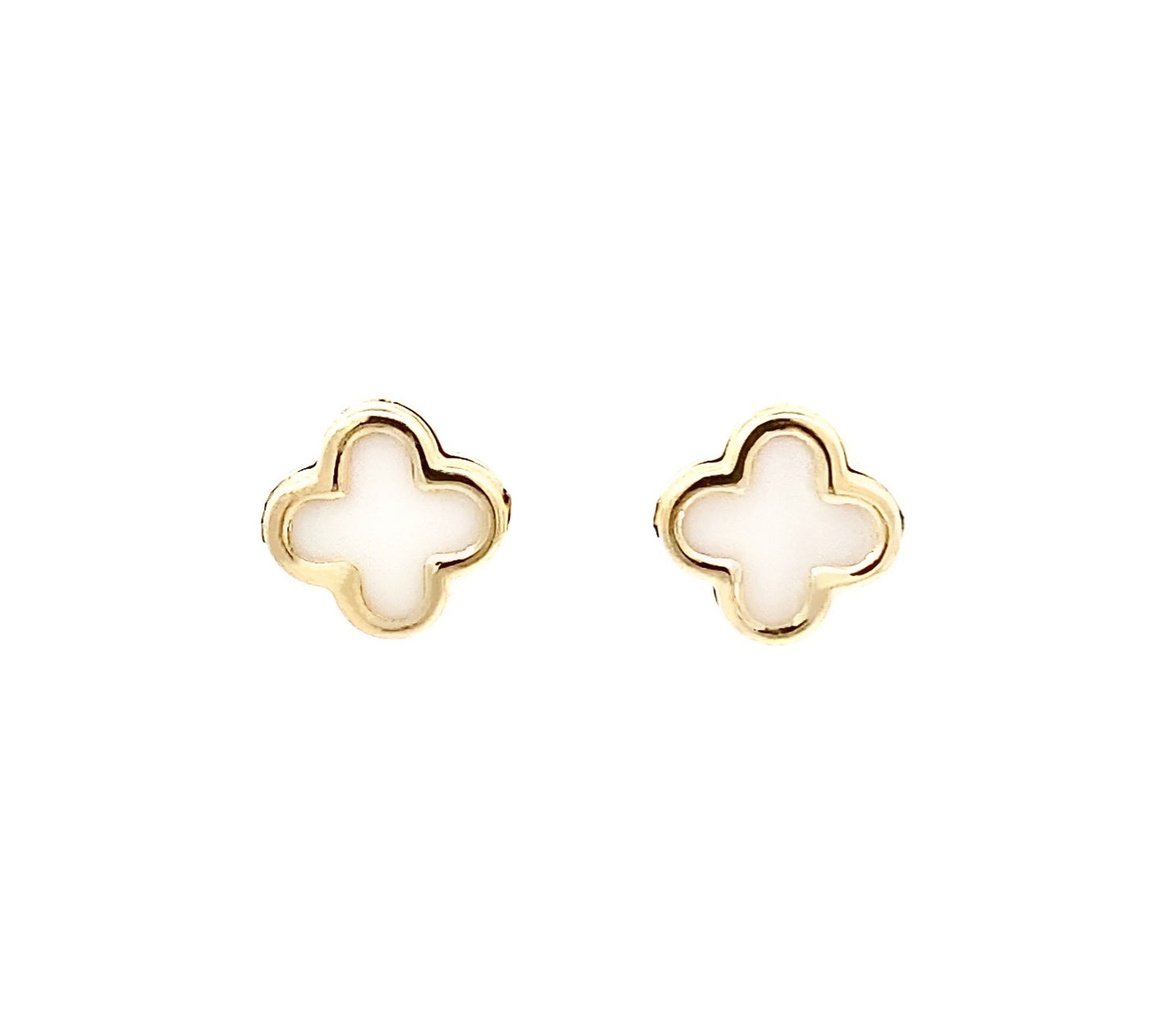 14K Solid Yellow Gold Clover Earrings, trendy clover earrings, white clover earrings, black clover earrings, trendy 14k clover earrings, birthday gift, Valentin’s day gift. Mother’s day gift.