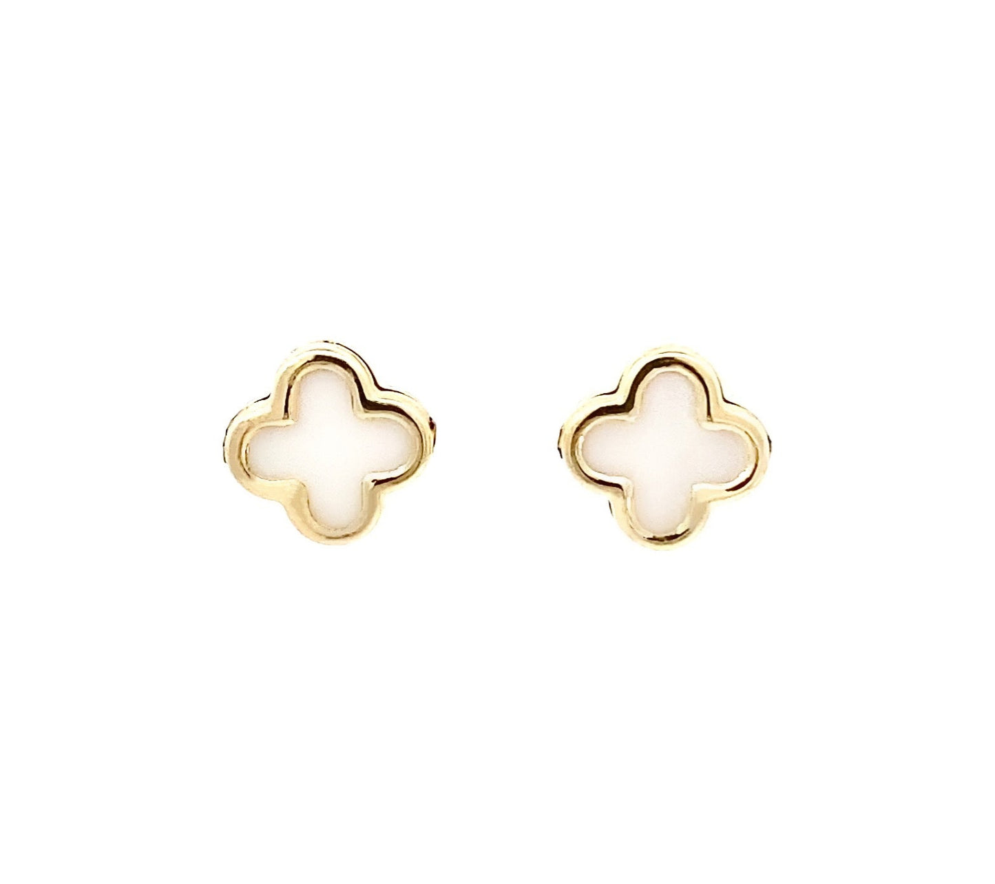 14K Solid Yellow Gold Clover Earrings, trendy clover earrings, white clover earrings, black clover earrings, trendy 14k clover earrings, birthday gift, Valentin’s day gift. Mother’s day gift.