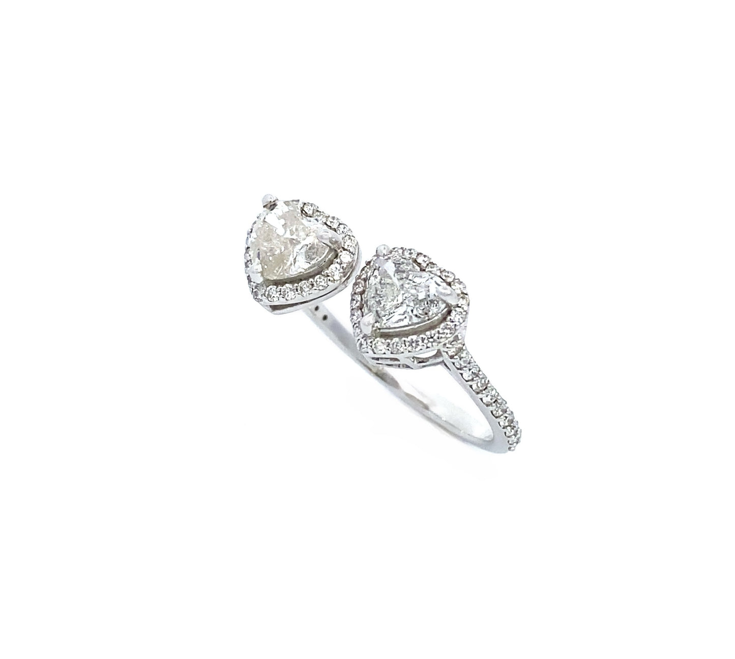 18K White Gold Double Heart Diamond Open Ring, trendy 18k solid white gold natural diamond heart ring, Valentine’s Day gift, heart shape diamond, heart ring, trendy diamond ring, open ring, two stone diamond ring.