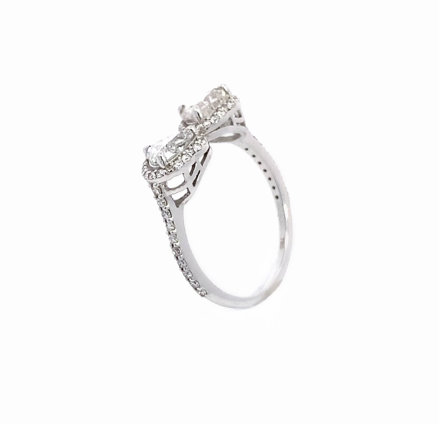18K White Gold Double Heart Diamond Open Ring, trendy 18k solid white gold natural diamond heart ring, Valentine’s Day gift, heart shape diamond, heart ring, trendy diamond ring, open ring, two stone diamond ring.