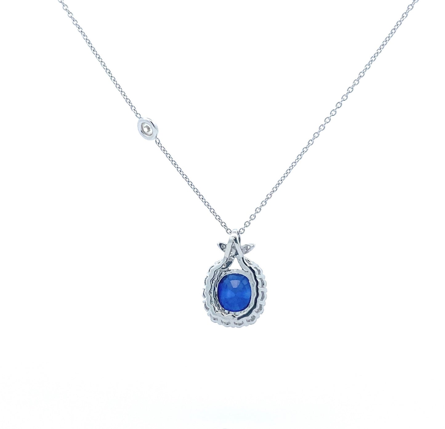 18K White Gold Blue Sapphire and Diamond Pendant Chain Necklace