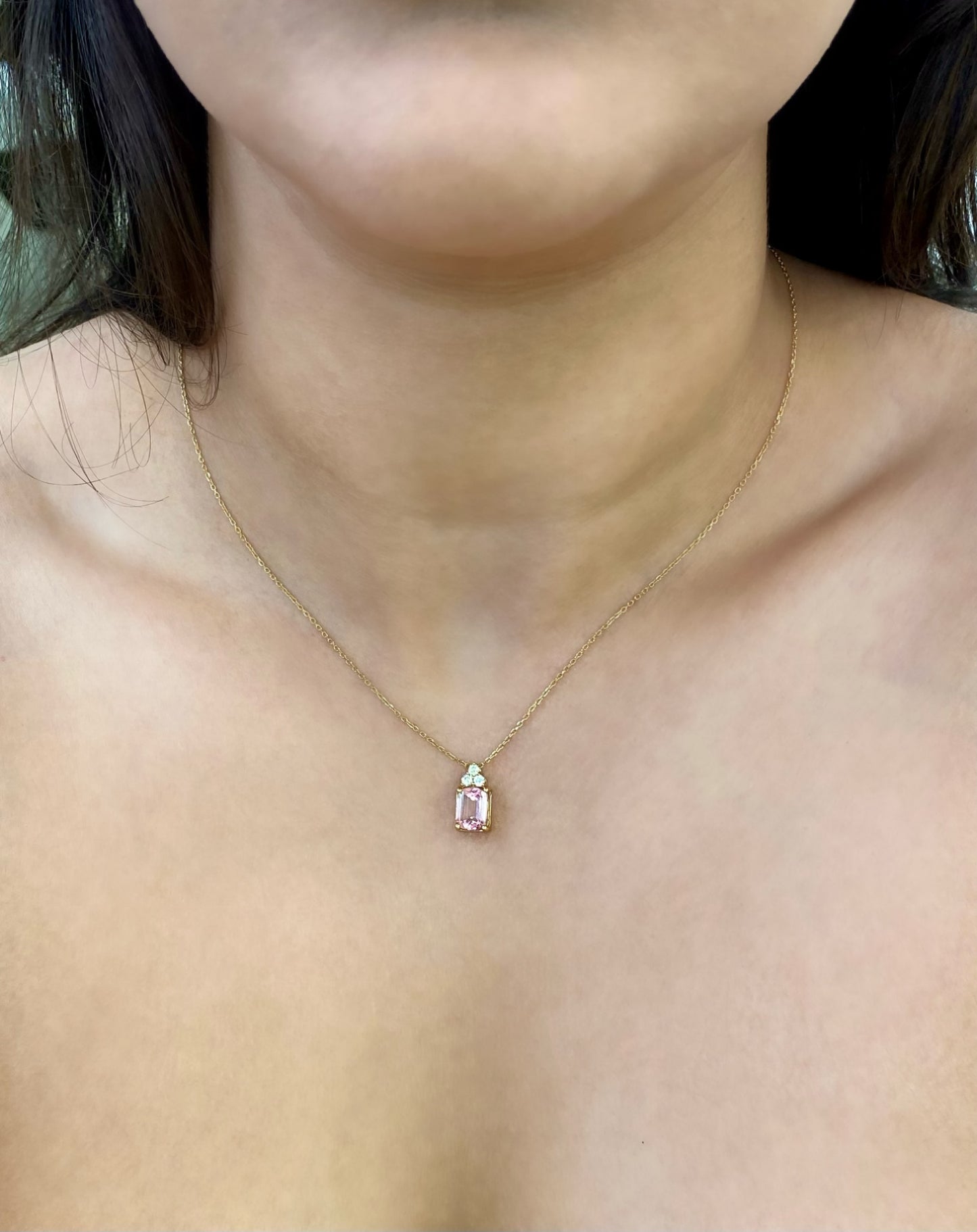 18K Yellow Gold Tourmaline and Diamond Pendant Necklace