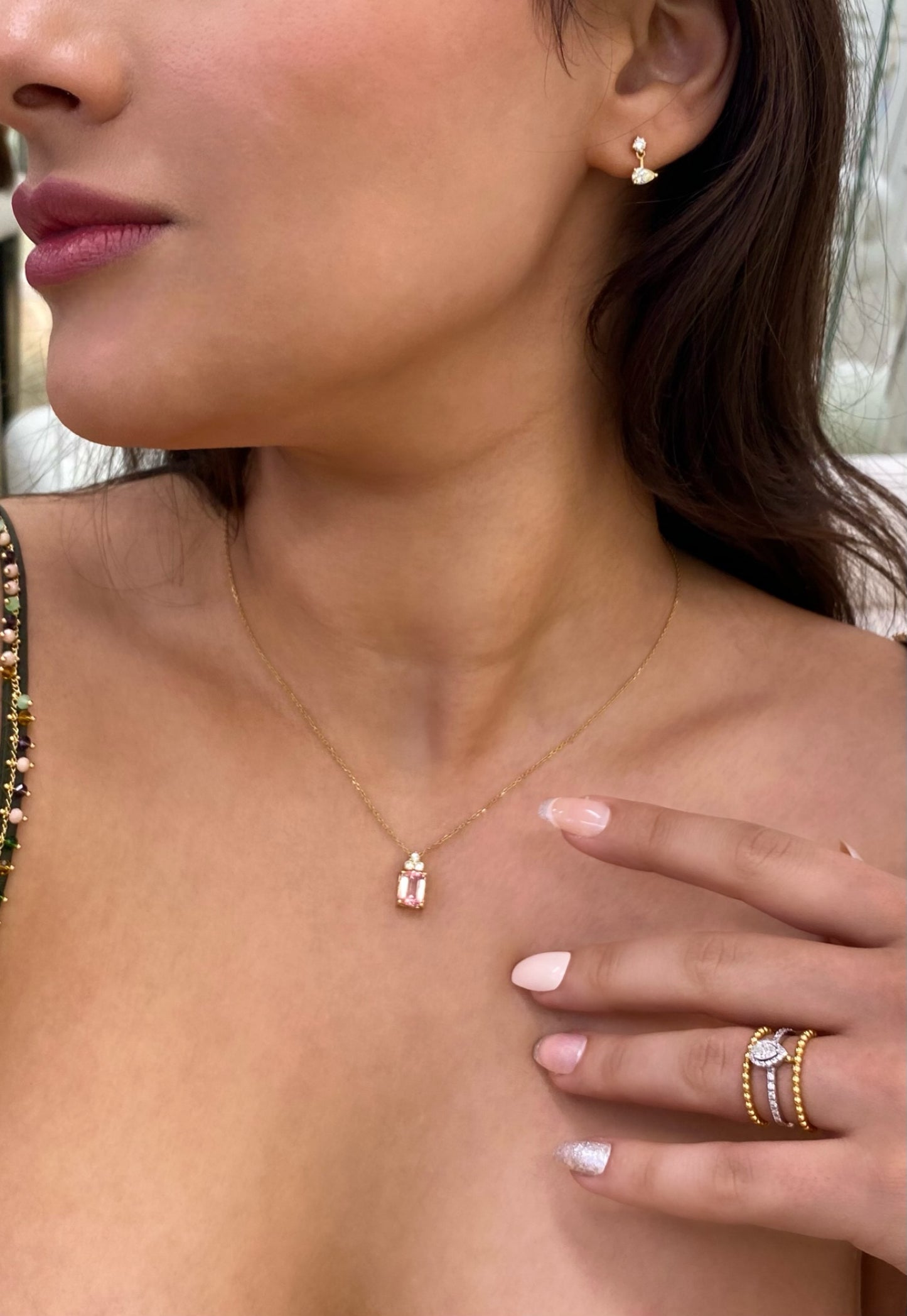 18K Yellow Gold Tourmaline and Diamond Pendant Necklace