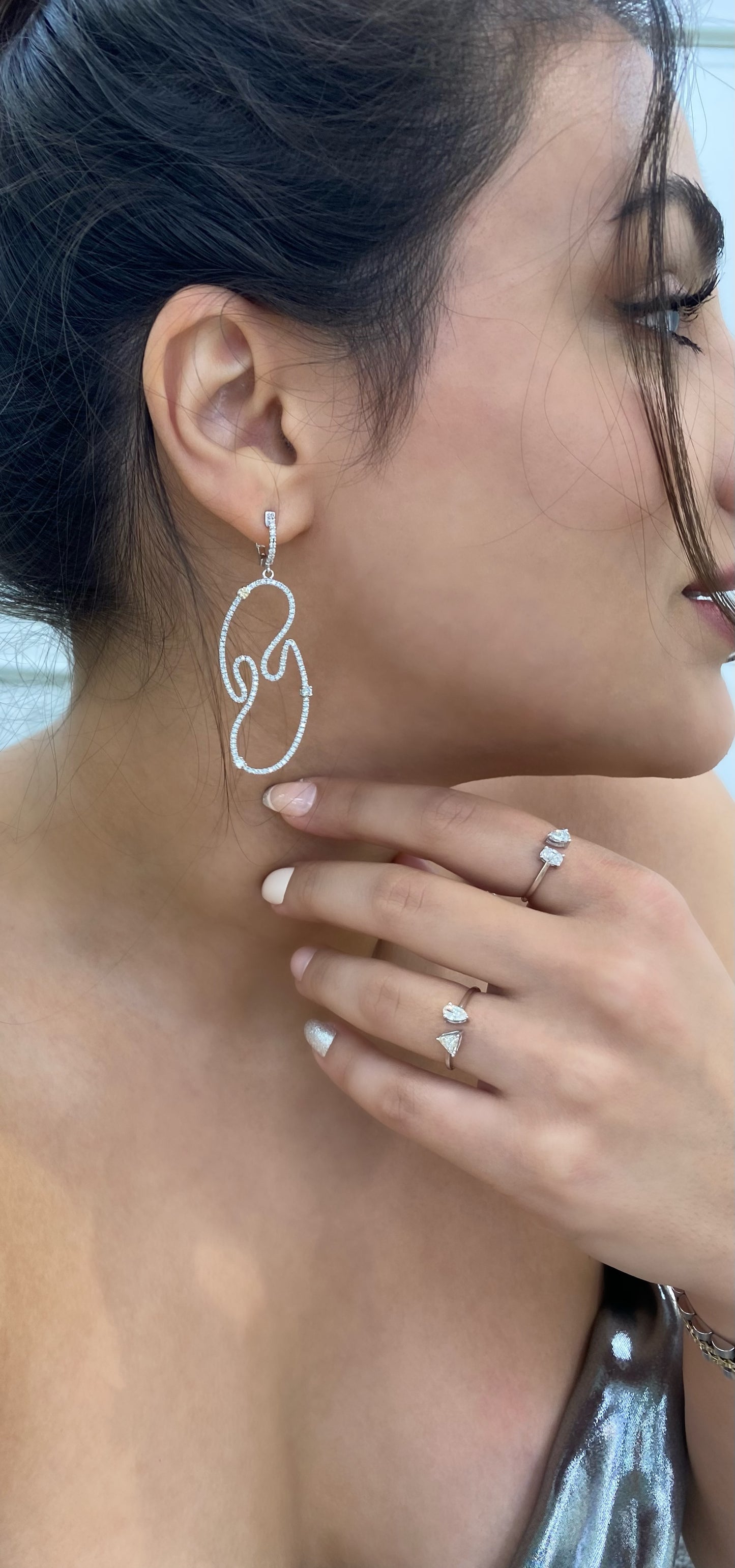 14K White Gold Fancy Diamond Earrings