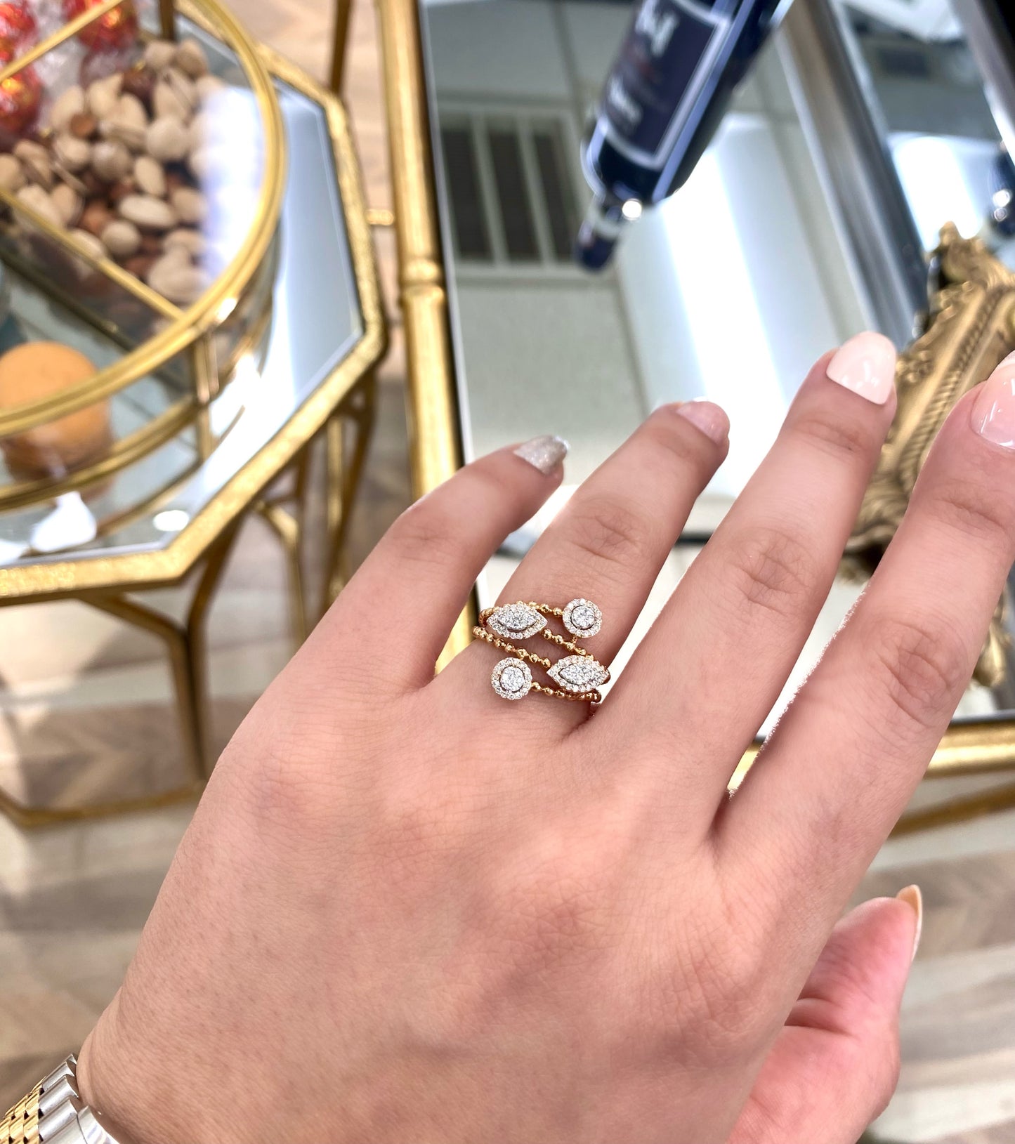 18K Rose Gold Diamond Multi Shape Layer Ring