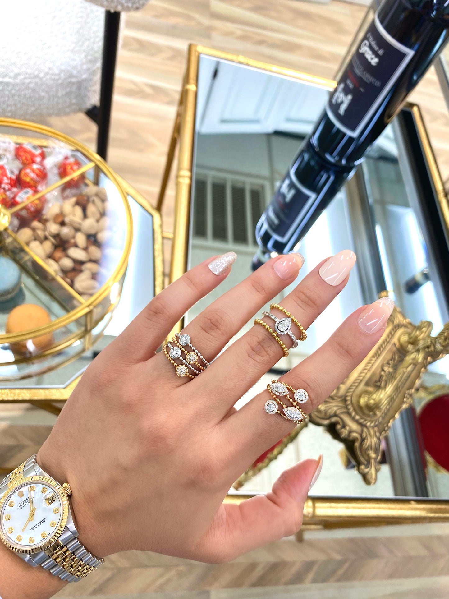 18K Rose Gold Diamond Multi Shape Layer Ring