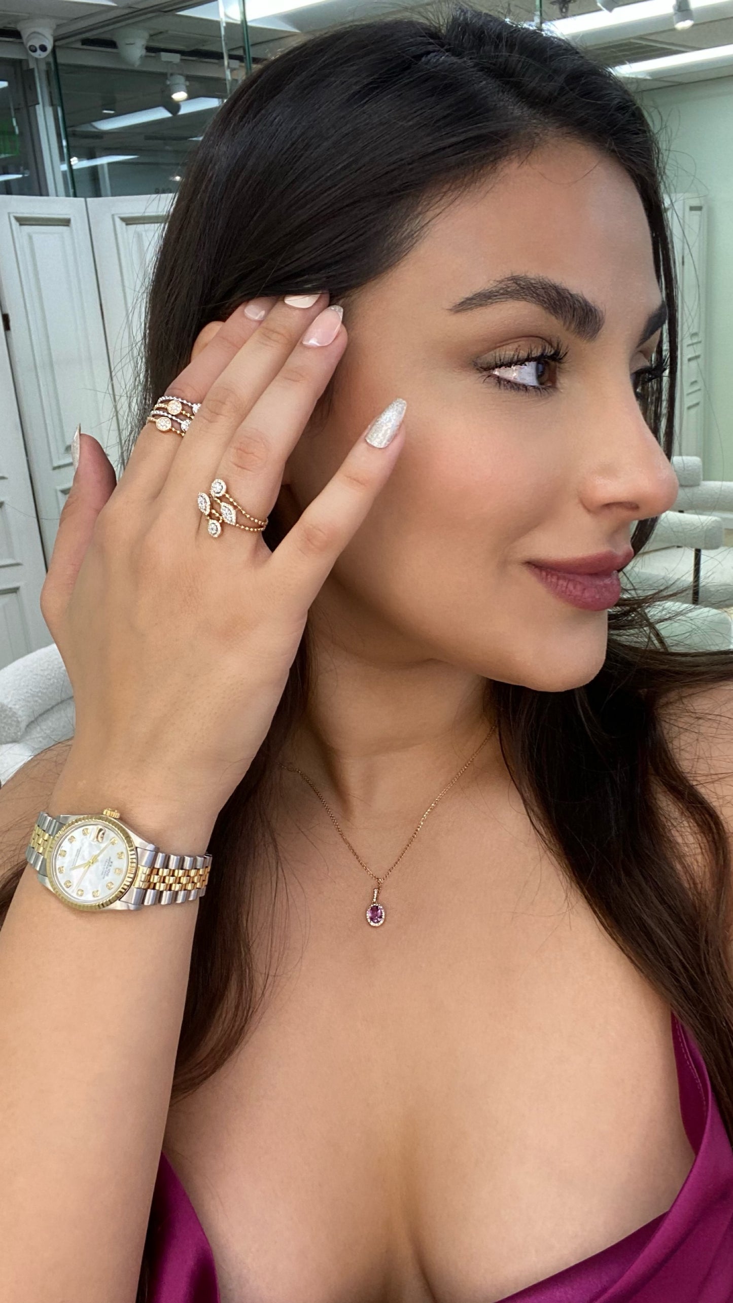 18K Rose Gold Diamond Multi Shape Layer Ring