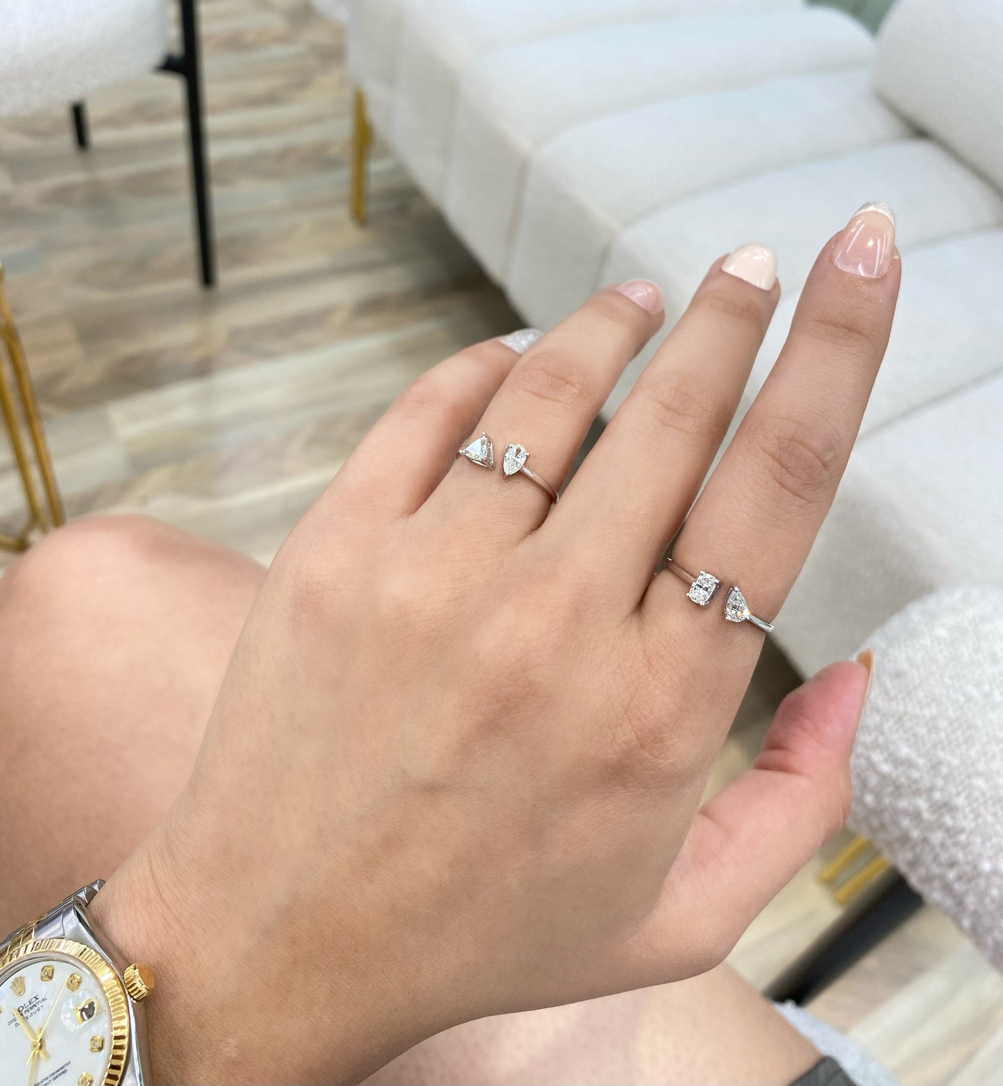 18K White Gold Pear Shape and Oval Diamond Ring