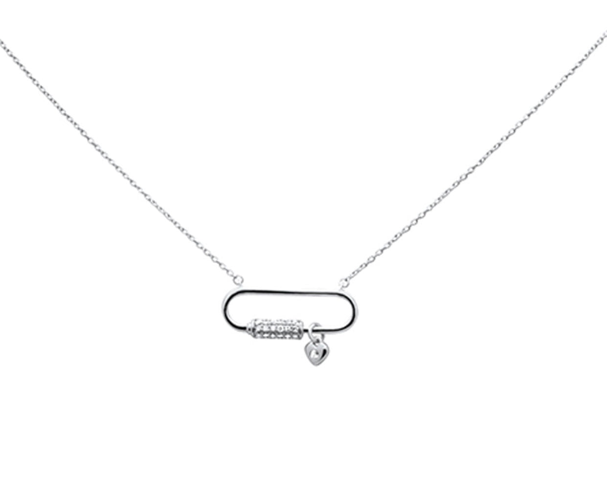 14K Gold Diamond Paper Clip Pendant Necklace With Dangling Heart