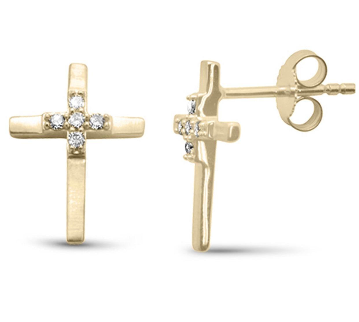 Dainty 14K Gold Diamond Cross Earrings in Mate