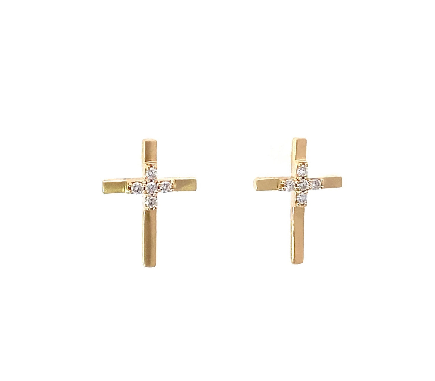 Dainty 14K Gold Diamond Cross Earrings in Mate