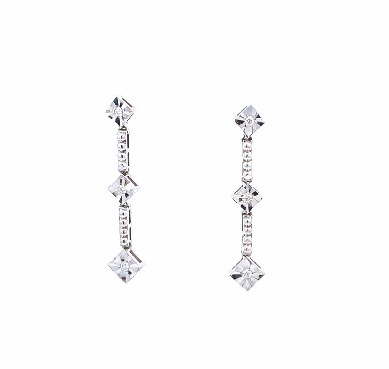 14K White Gold Diamond Drop Earrings