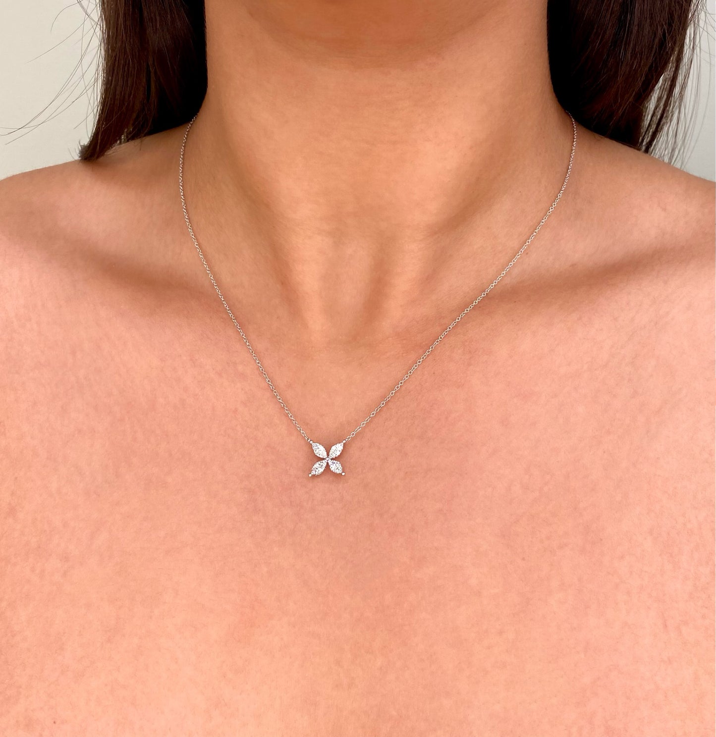 14K Solid Gold Flower Pendant Necklace with Natural Diamonds