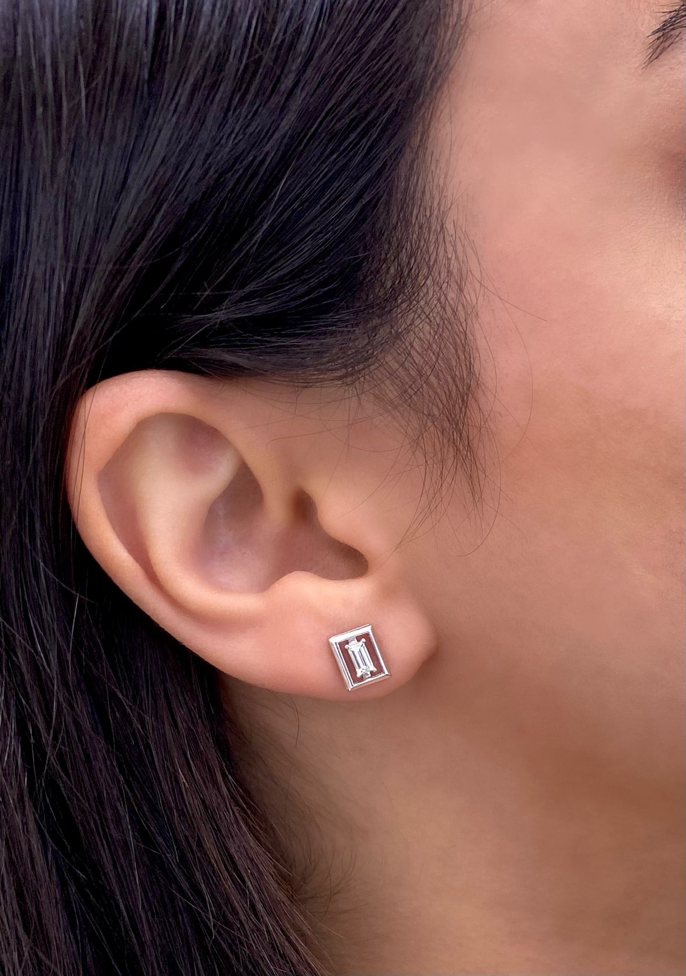 Trendy 14K White Gold Emerald Cut Diamond Stud Earrings