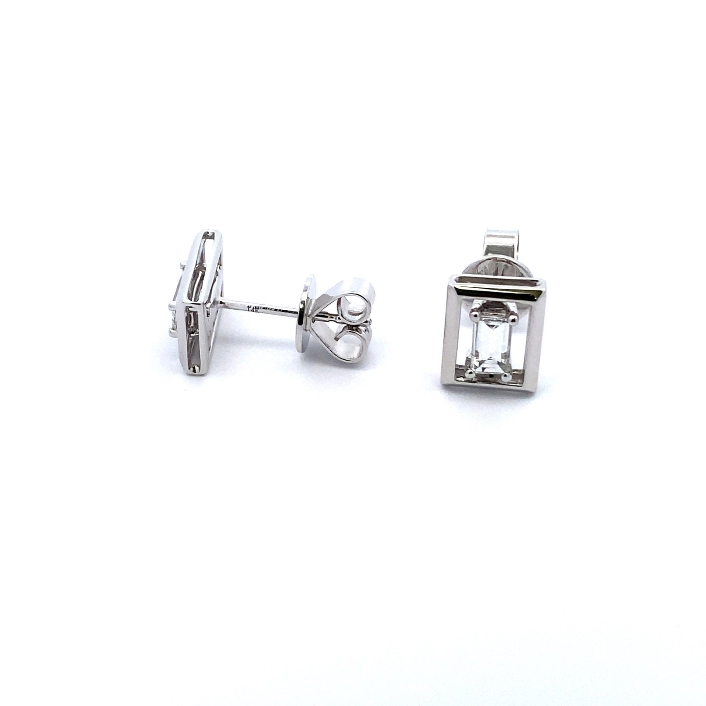 Trendy 14K White Gold Emerald Cut Diamond Stud Earrings