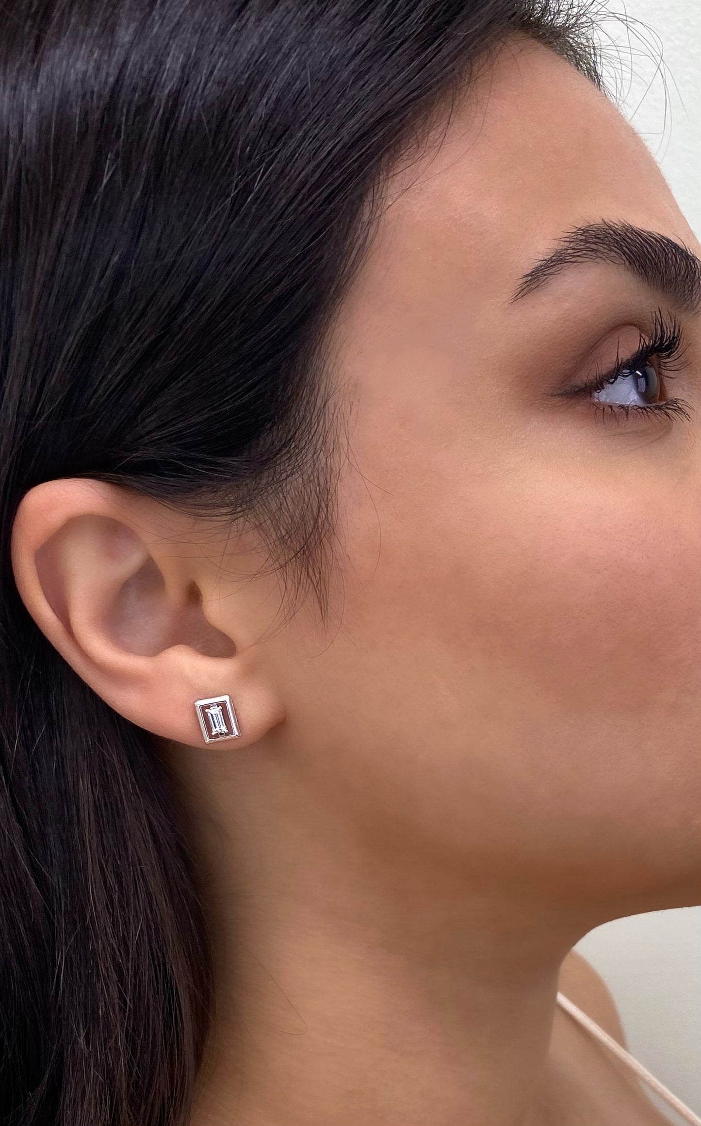 Trendy 14K White Gold Emerald Cut Diamond Stud Earrings