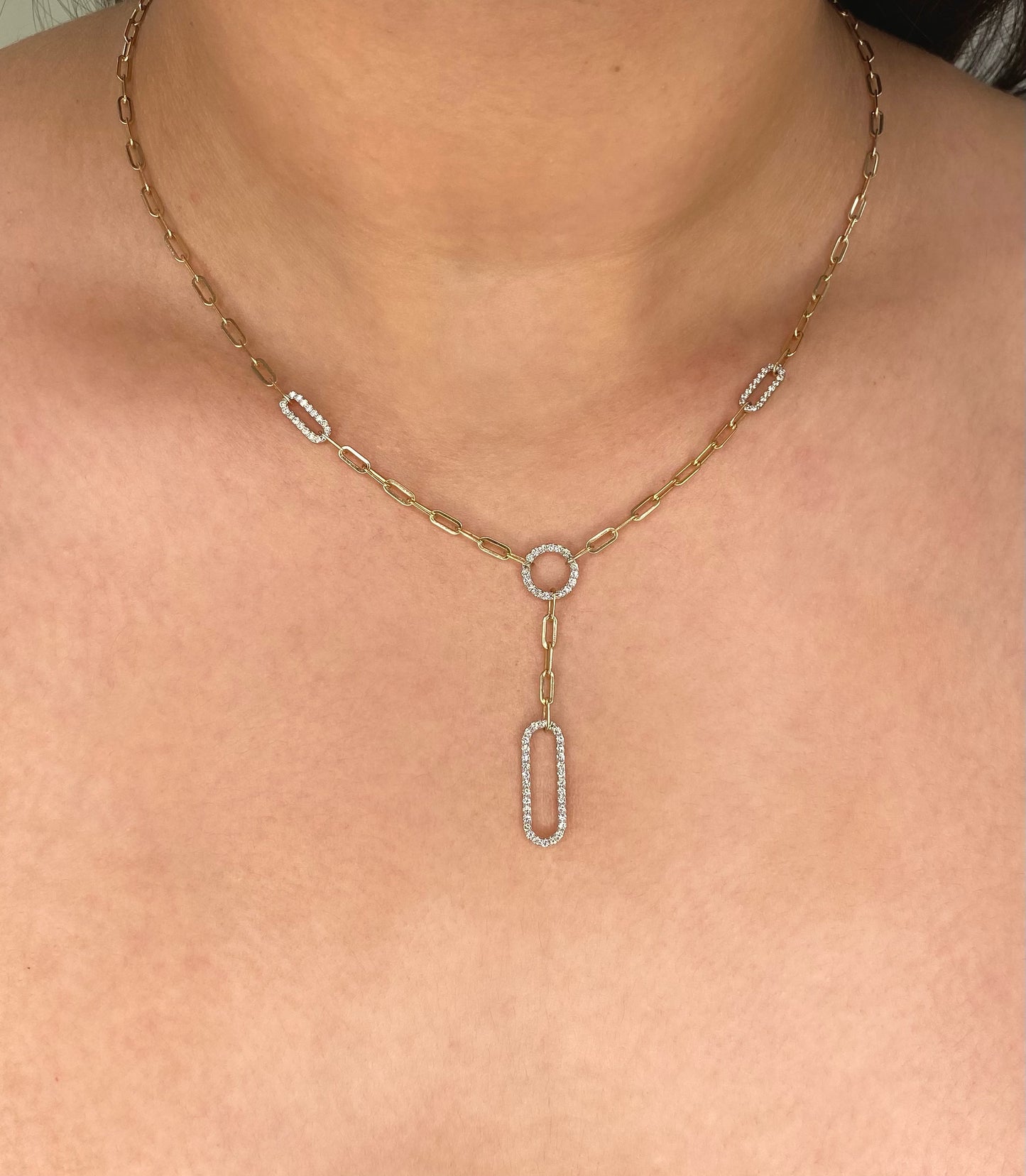 Trendy Yellow Gold Diamond Paperclip Chain Locket Necklace