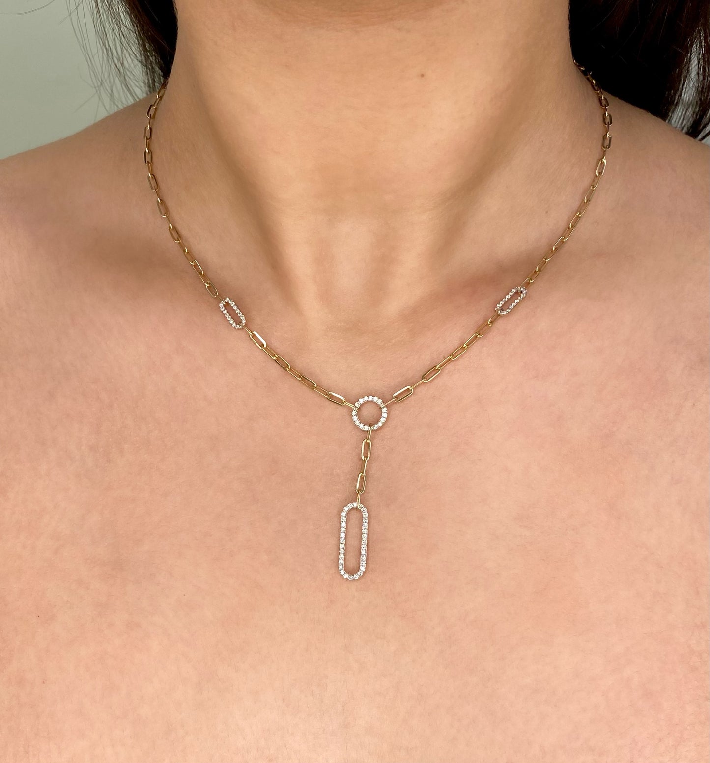 Trendy Yellow Gold Diamond Paperclip Chain Locket Necklace
