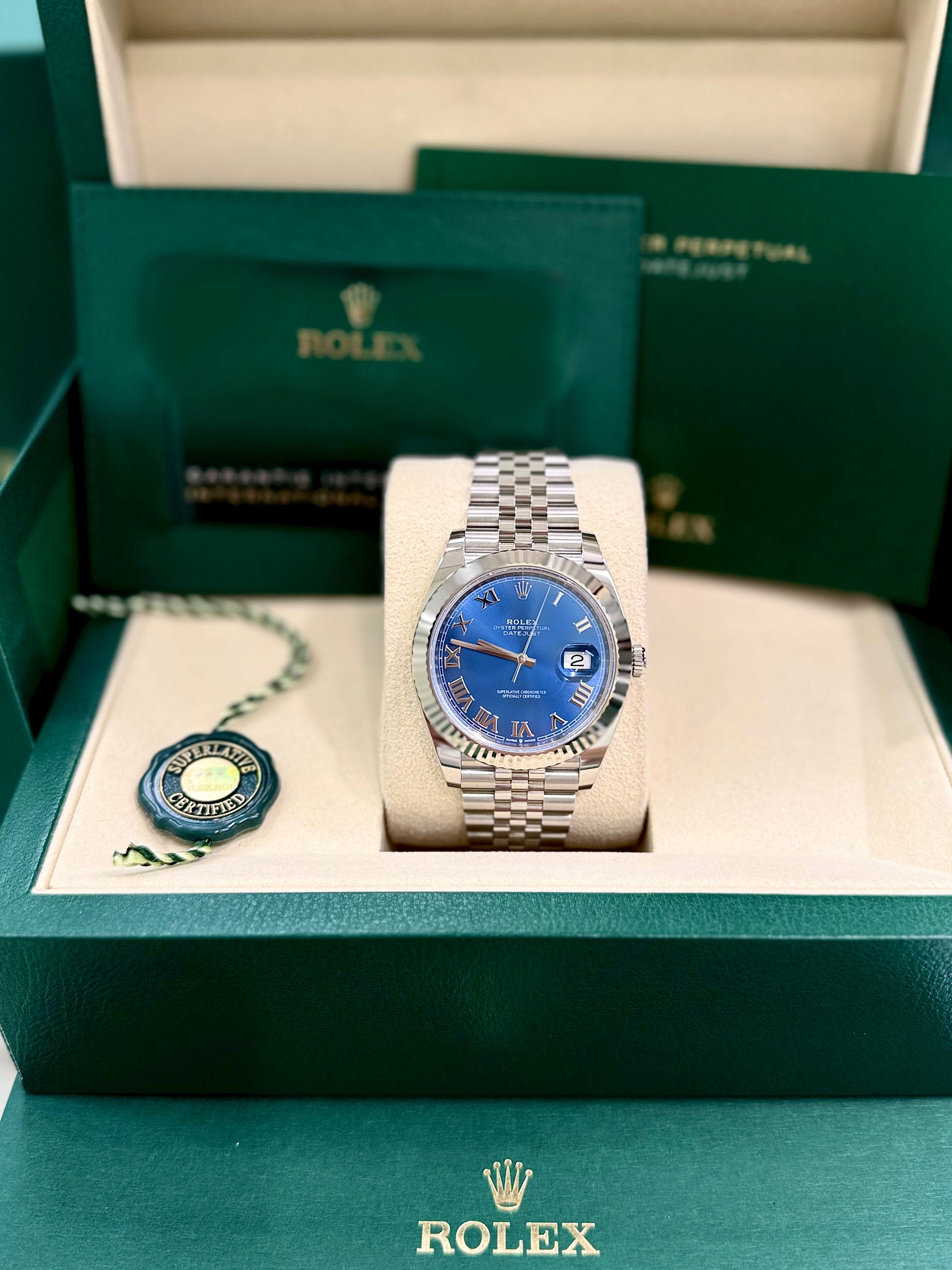 Rolex Date Just 41mm 126334 Blue Roman Numeral Dial with Stainless Steel Jubilee Band New, DATE just 2, date just II
