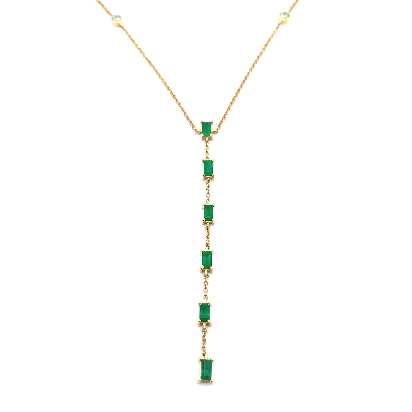 14K Yellow Gold Diamond & Emerald Gemstone Lariat Necklace