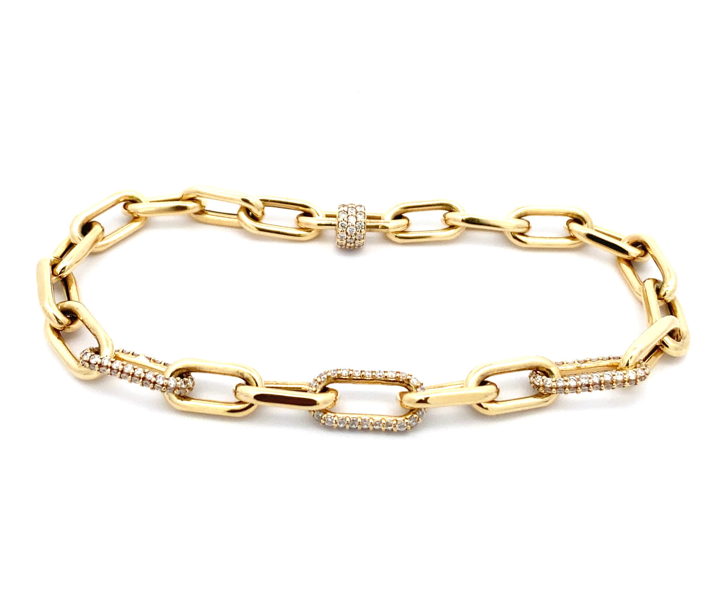 14K Yellow Gold Diamond Paperclip Bracelet