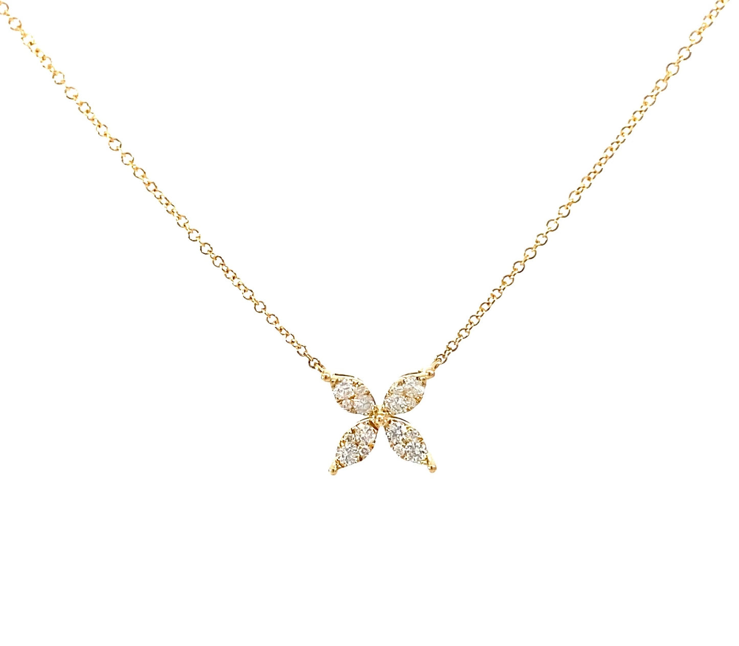 14K Solid Gold Flower Pendant Necklace with Natural Diamonds
