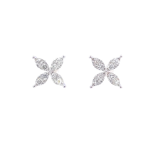 Trendy 14K Solid Gold Diamond Flower Eearrings