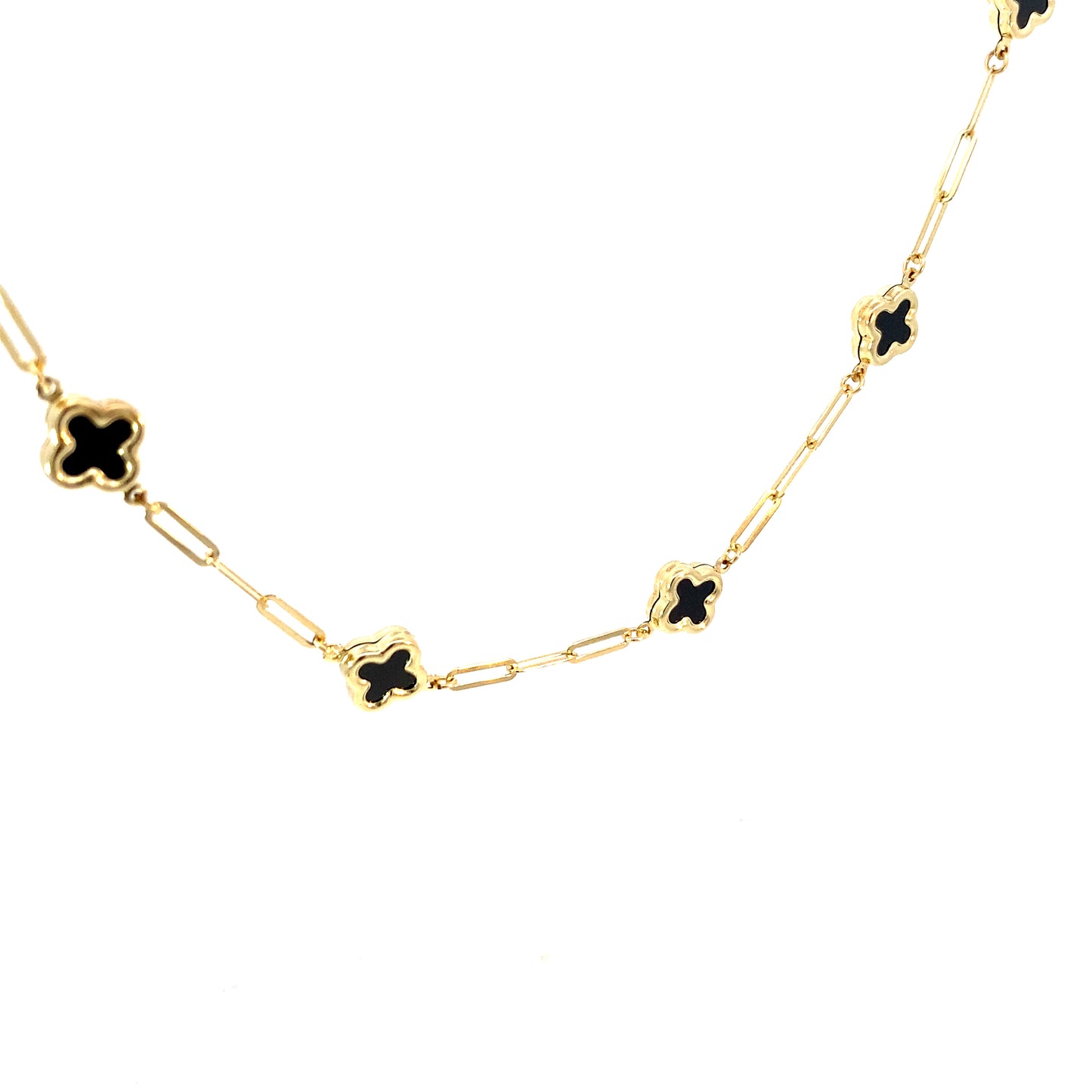 Trendy 14K Yellow Gold Clover Paperclip Necklace, Clover Necklace, Trendy Clover Necklace, beautiful. Clover Necklace, Paperclip Chaim, Paperclip Necklace, Paperclip Clover Necklace, 14K Solid Yellow Gold White Clover Necklace, Black Clover Necklace.