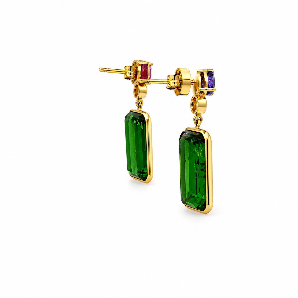 Fancy 14K Yellow Gold Tourmaline and Diamond Drop Earrings