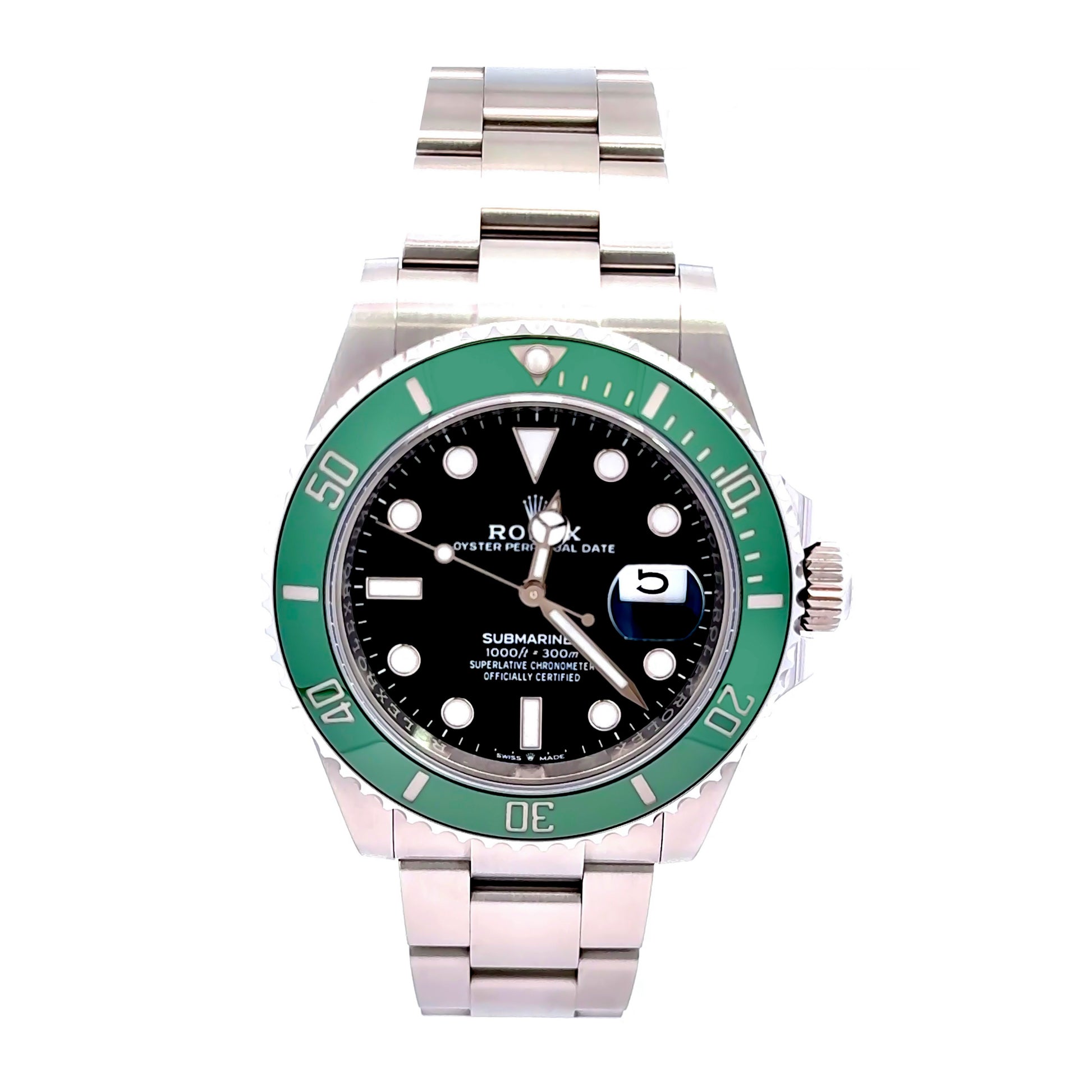 ROLEX SUBMARINER STARBUCKS/KERMIT 41MM BLACK DIAL GREEN BEZEL 126610LV, Rolex submariner, Rolex date, green and black Rolex. 