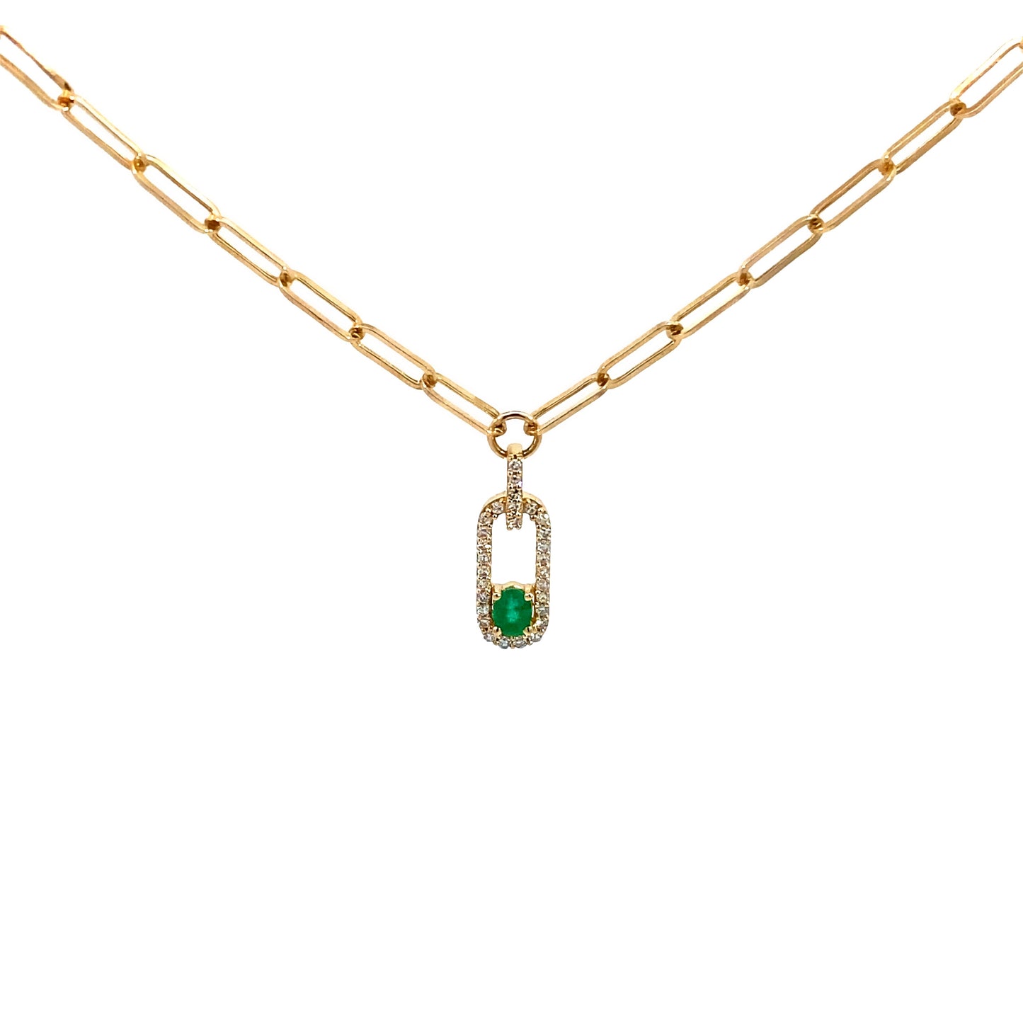 Trendy Diamond and Emerald Paperclip Necklace