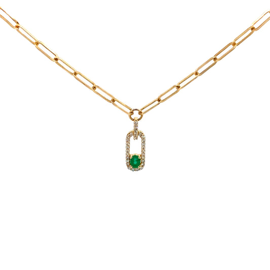 Trendy Diamond and Emerald Paperclip Necklace