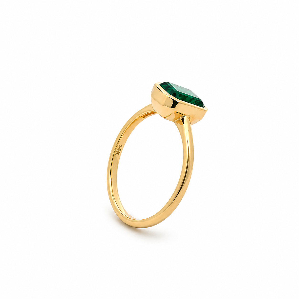 14K Solid Yellow Gold Green Emerald Ring