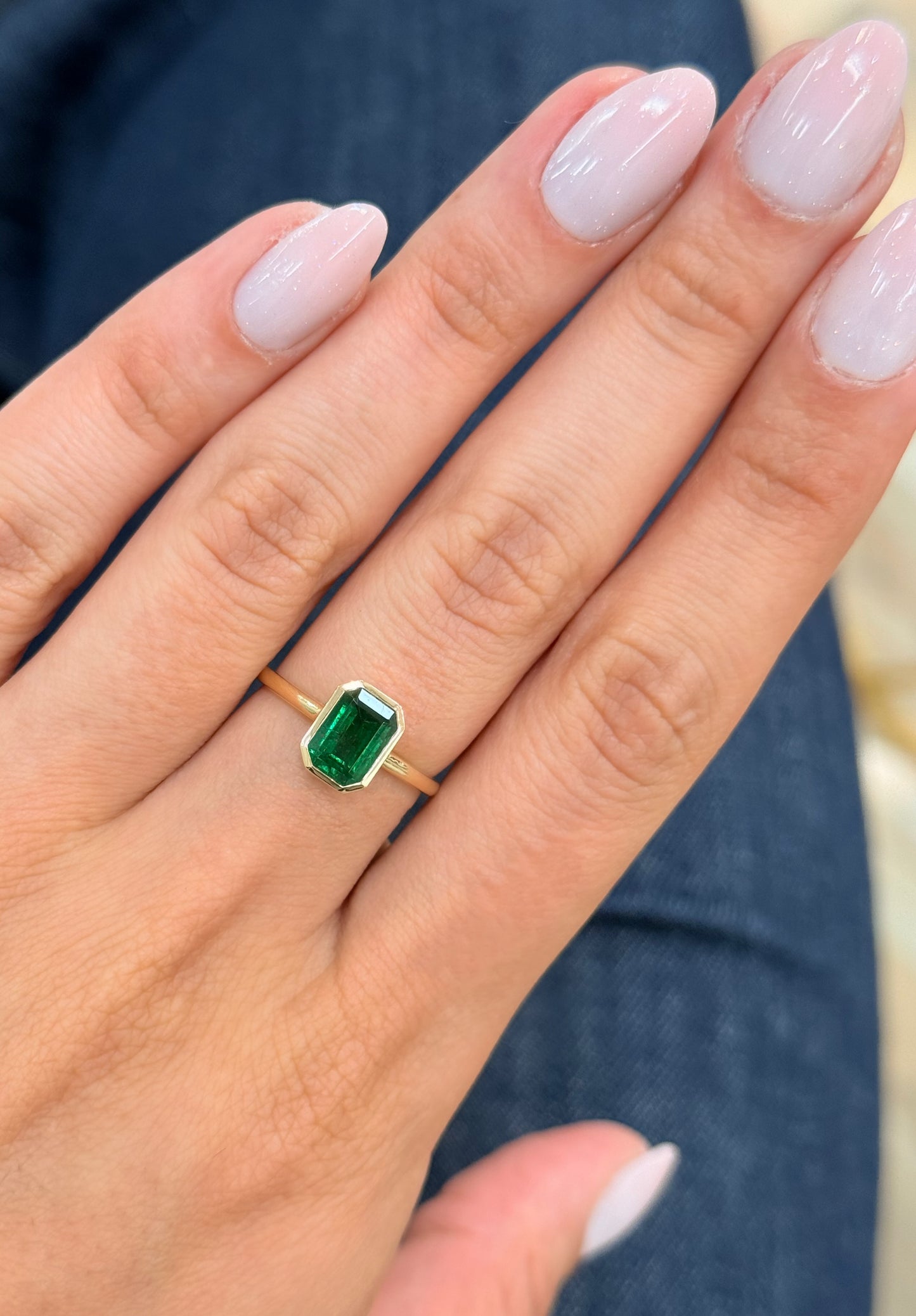14K Solid Yellow Gold Green Emerald Ring