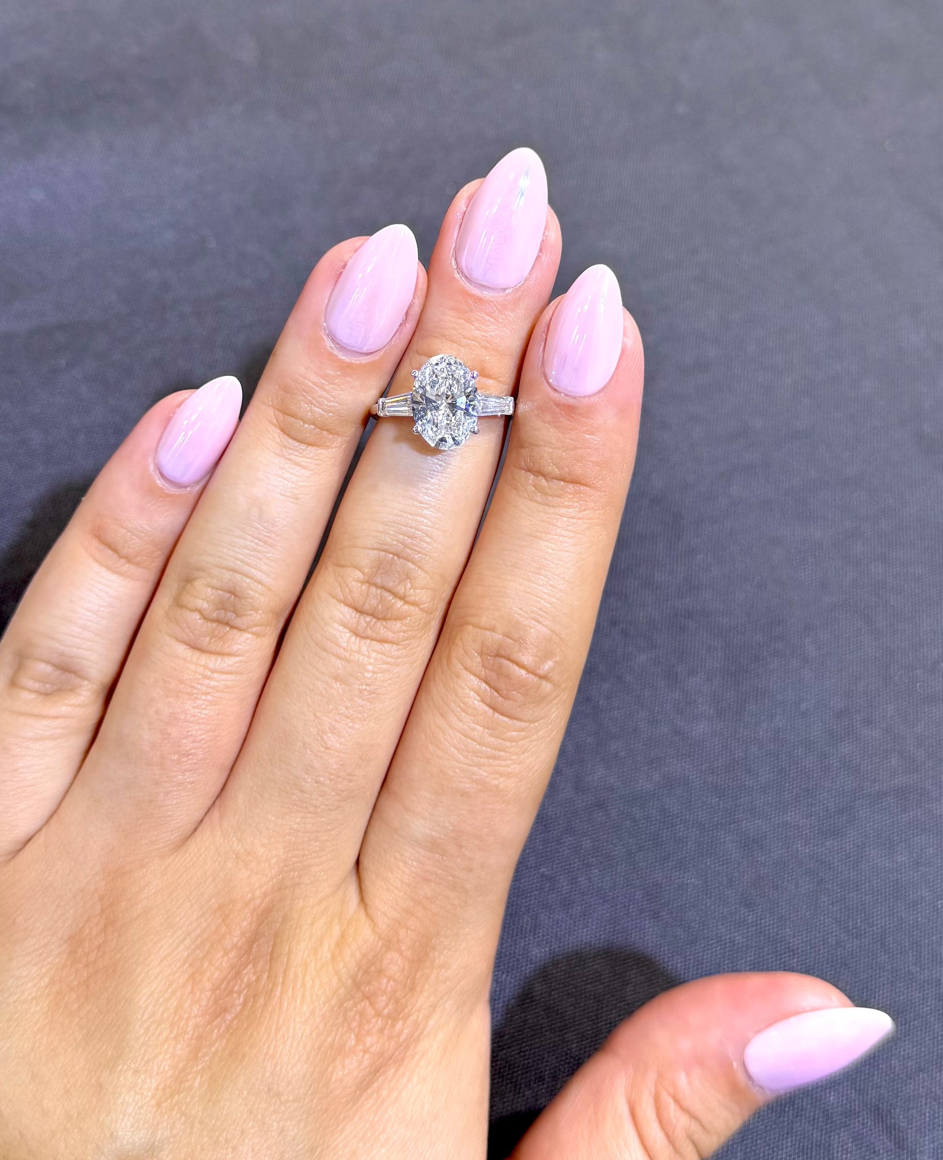 3.60CT Oval and Tapered Baguette IGI Certified Lab-Grown Diamond 3 Stone Engagement Ring. Proposal Ring. Bridal Ring. Lab Grown Engagement Ring. 